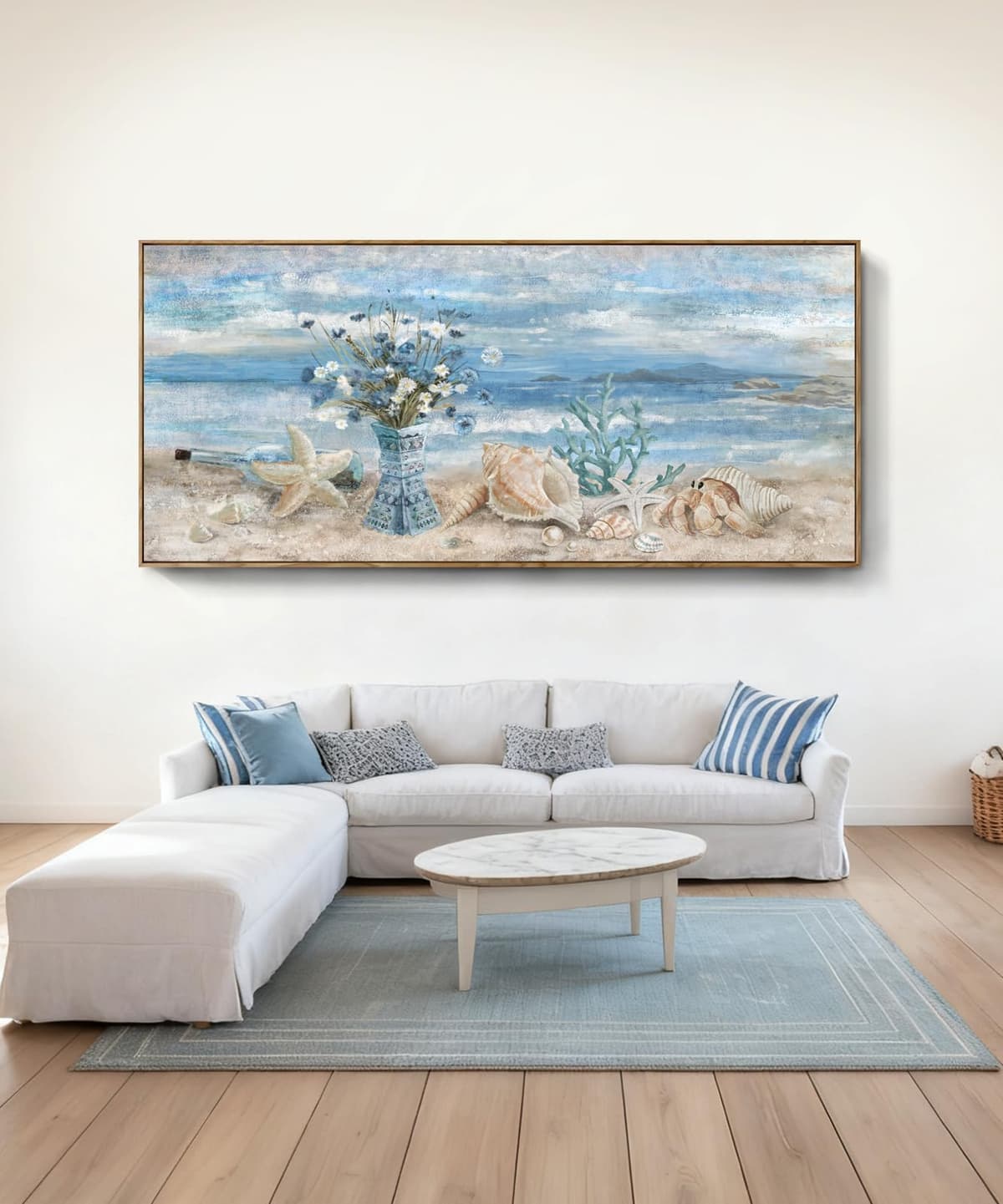 Nicetop Extra Large Framed Wall Art Boho Beach con Flores y Elementos Marinos 86x39inch