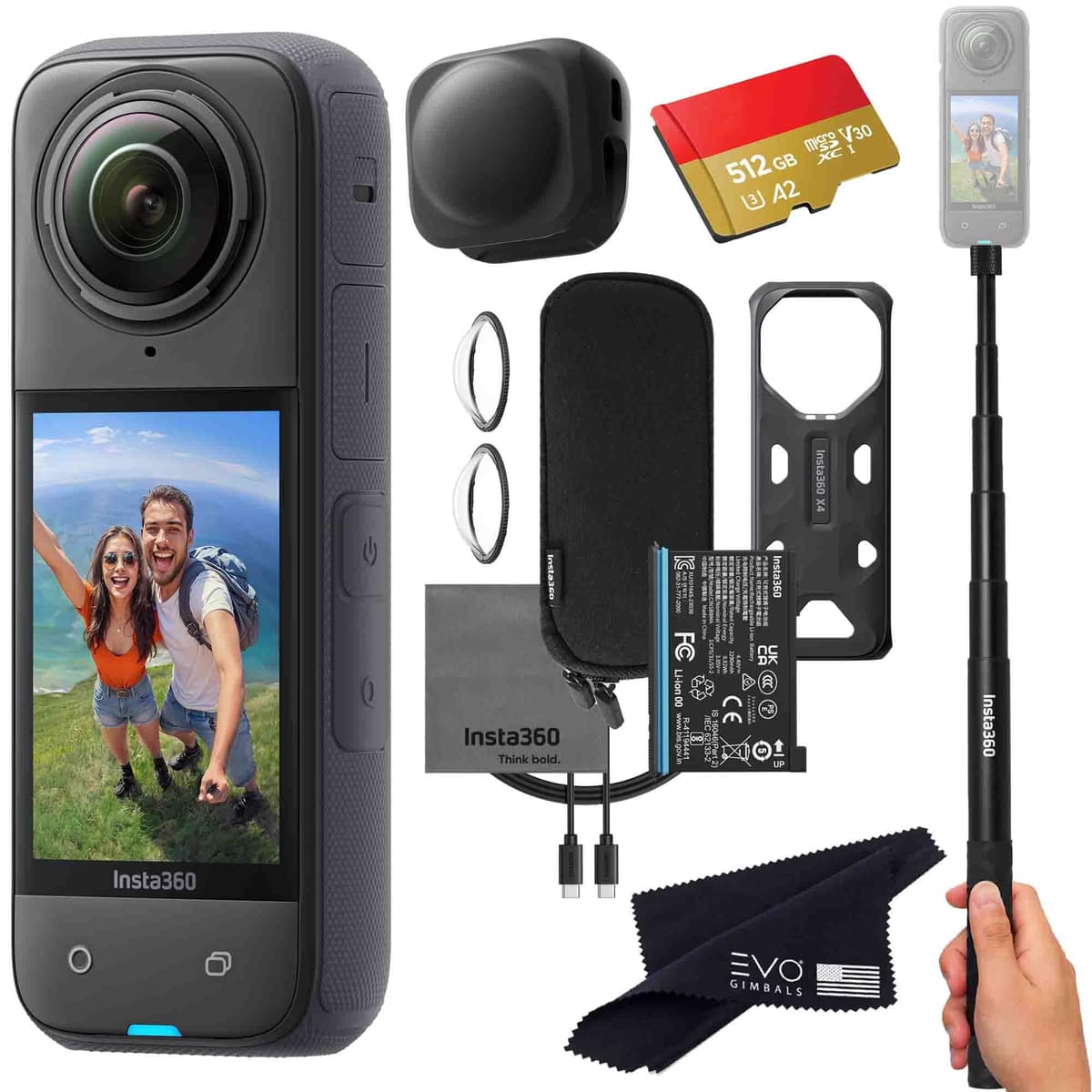 Insta360 X4 Basic Bundle 8K Waterproof 360 con Selfie Stick y Lens Cap (512GB) X4_SELFIE-STICK_128GB