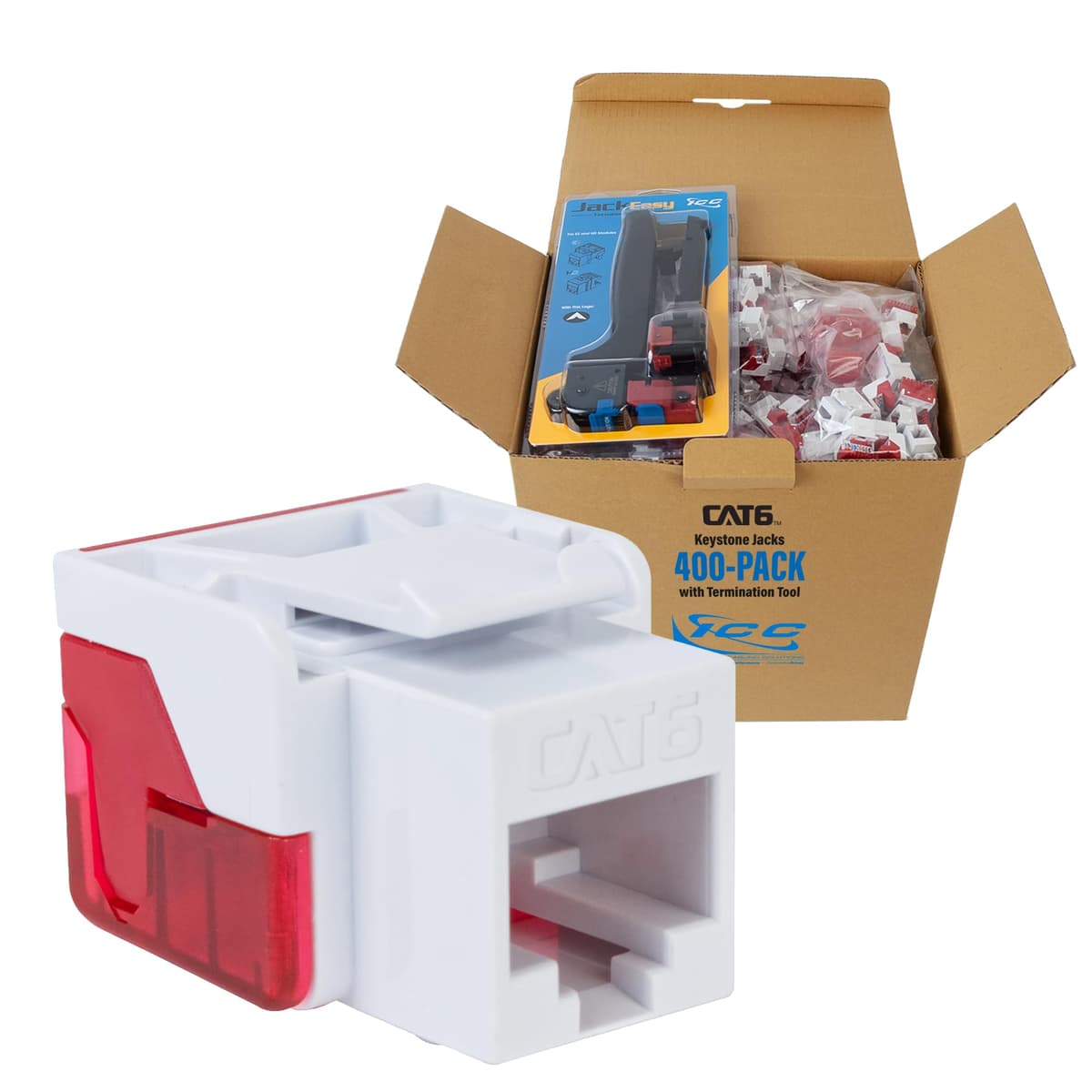 ICC CAT6 Keystone Jack EZ Style Blanco 400 Pack IC107L6VWH