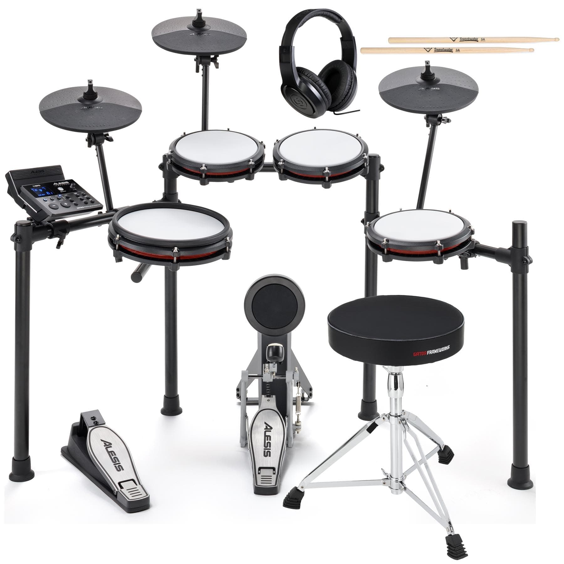 GearNuts Alesis Nitro Max Kit de batería electrónica con asiento, auriculares y palillos NitroMaxKitBn2