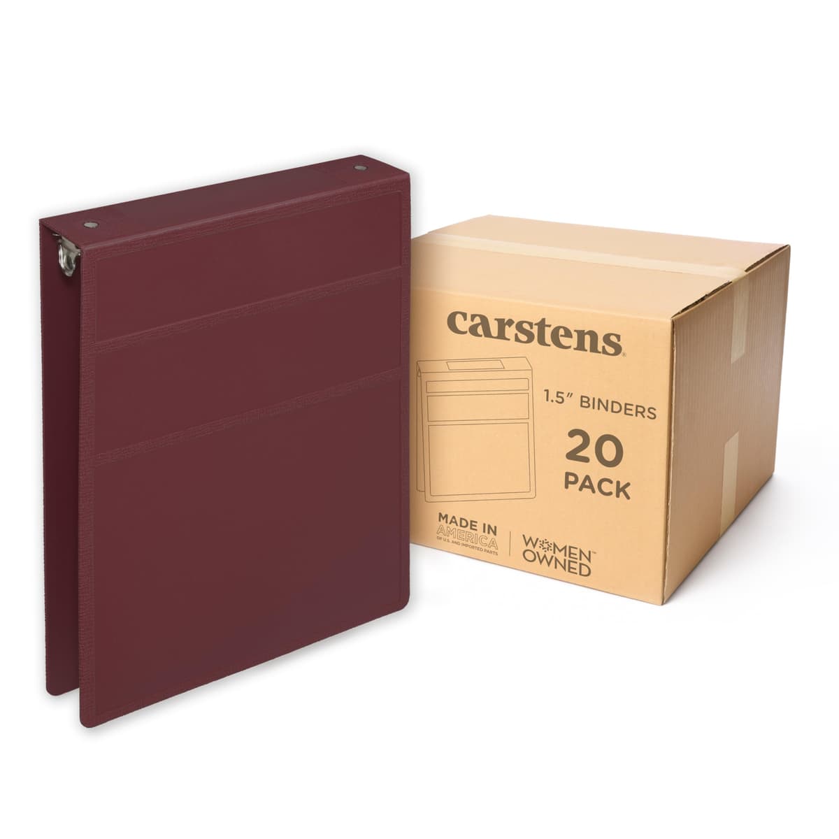 Carstens 1.5" Heavy Duty 3-Ring Binder - Top Opening, Wine, 1.5" (2026-3R) 2026-3RCS
