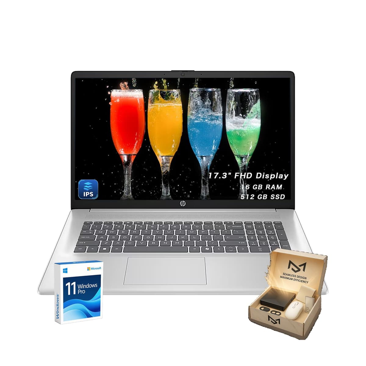 HP 17.3" FHD Notebook para Negocios y Estudiantes, Pantalla IPS Antirreflejo 17.3" FHD, Intel Core i3-N305 para Tareas Diarias, Larga Duración de Batería, Windows 11 Pro, 16GB RAM, 512GB SSD, Bonificación B8UP6EA#ABD