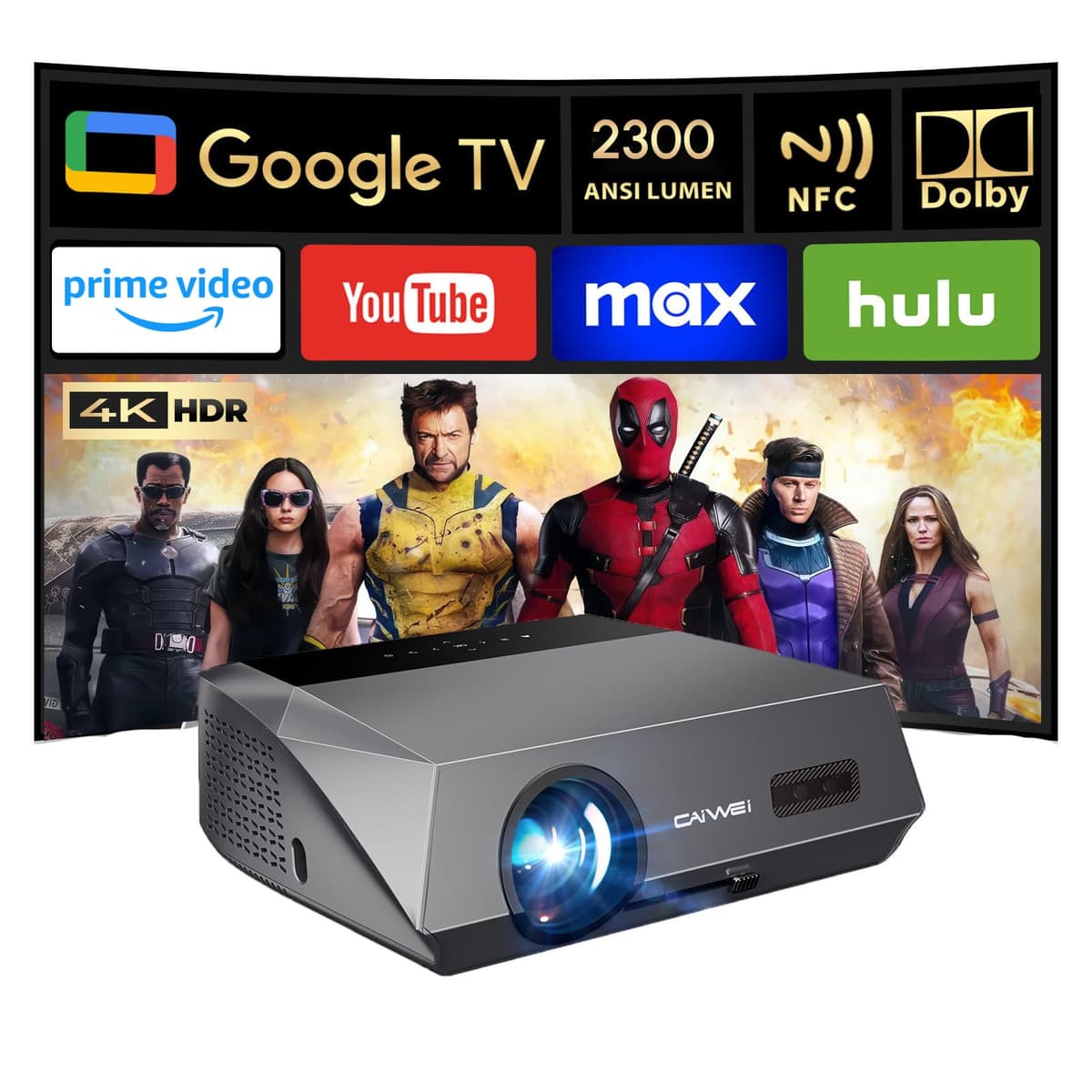 CWEUG Proyector Diurno 2300 ANSI 4K con Google TV, Autoenfoque TOF y WiFi6 A10