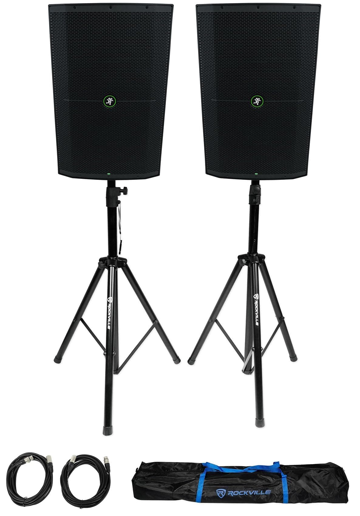 Audiosavings Bundle: 2x Mackie Thump215XT 15" 1400W + Rockville Tripod Stands y 2 Cables XLR 20ft (2) Thump215XT+RVSS2-XLR