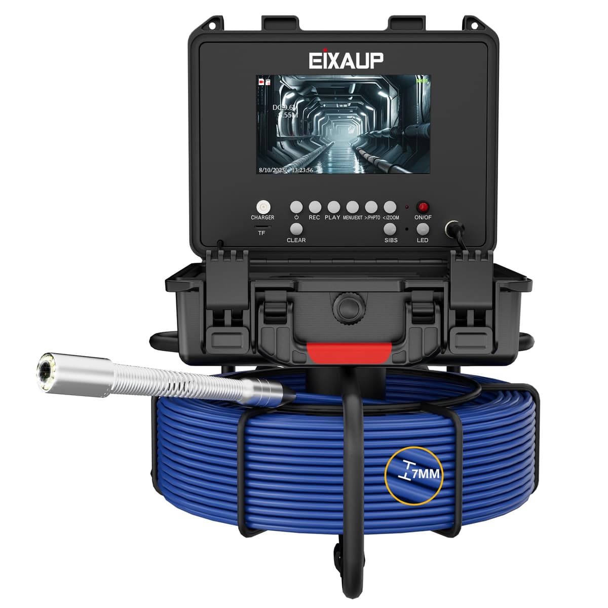 EIXAUP Cámara de Inspección de Cañerías Autonivelante 200 ft, Monitor 7" 1080P, IP68, DVR 32GB EIX006
