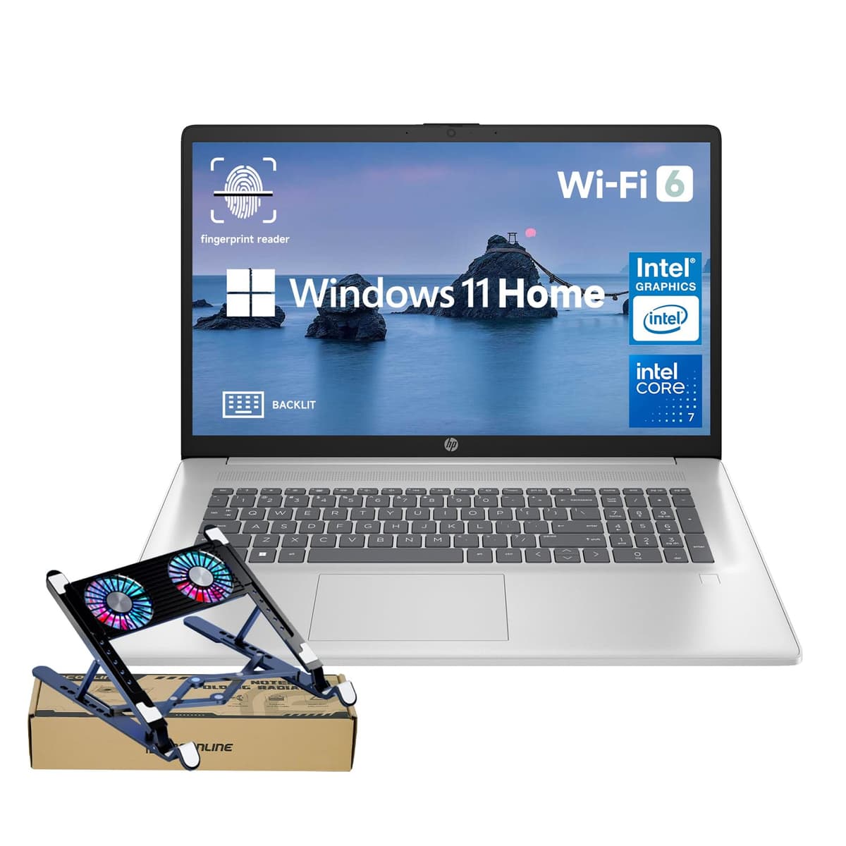 HP Essential 2025 Laptop 17.3" FHD CORE 7 150U 32GB RAM 2TB SSD Fingerprint Backlit Wi-Fi 6 Windows 11 Home Silver Bundle PCO Cooler TPN-I139