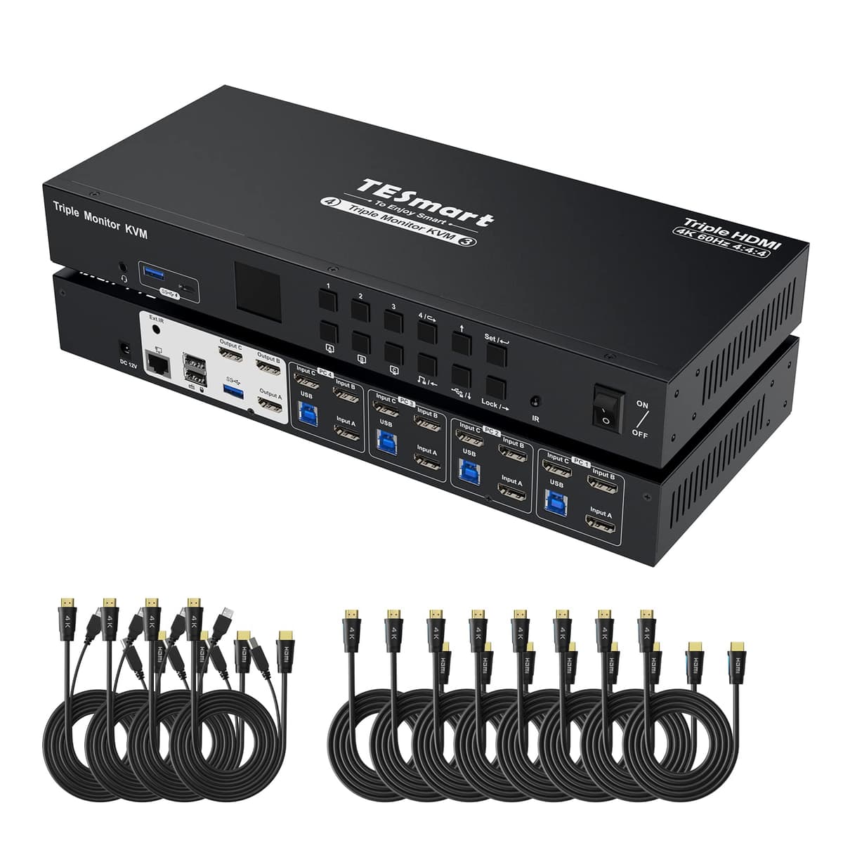 TESmart HKS403-P23 - KVM HDMI Triple Monitor 4 Puertos USB 3.0 4K@60Hz HKS0403A1U