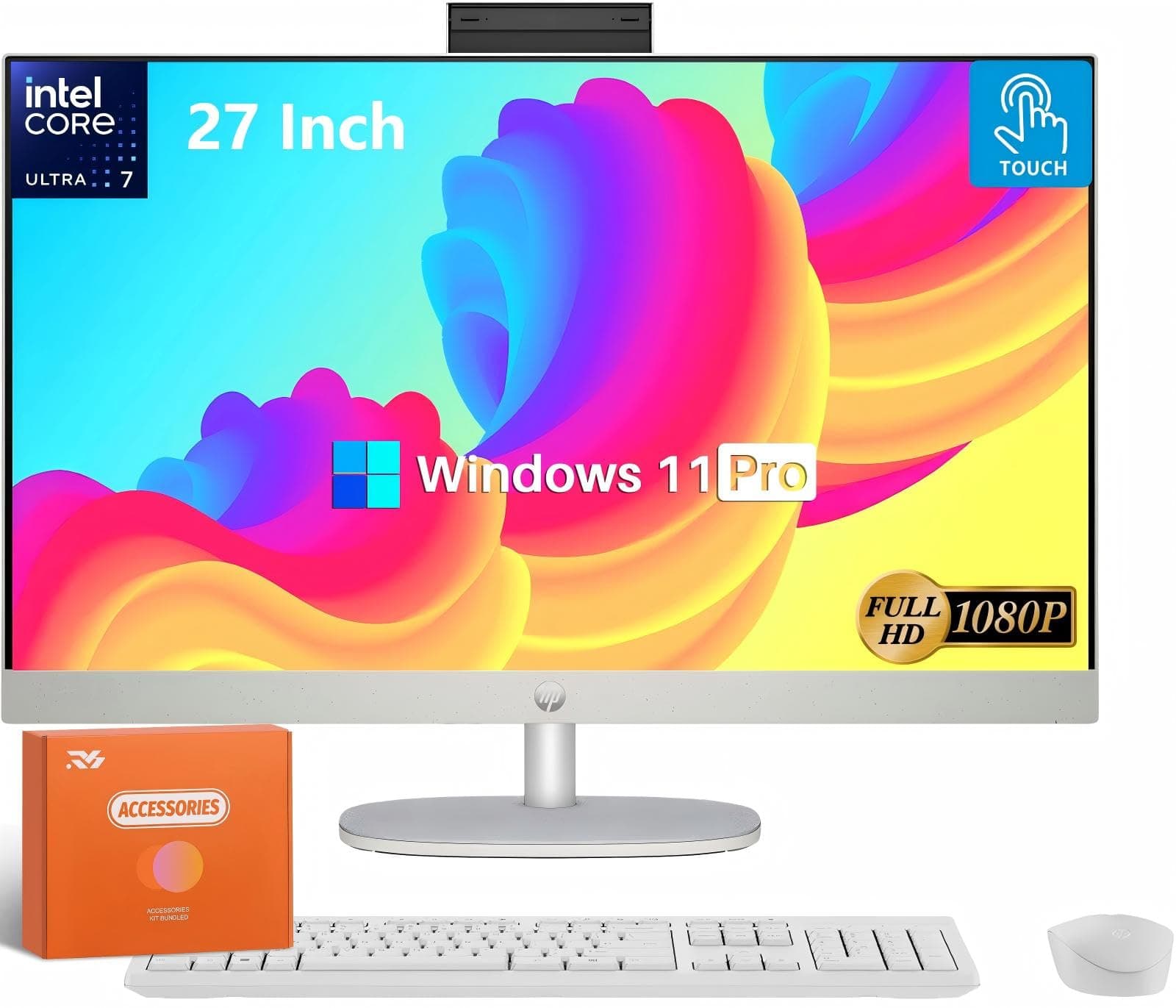 HP All-In-One 27" FHD Touch, Intel Ultra 7-155U, 64GB DDR5, 1TB SSD, Win11 Pro HP 27 All-In-One Desktop