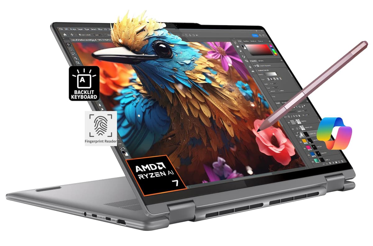 Lenovo Yoga 7 portátil 2 en 1 16" WUXGA IPS táctil AMD Ryzen 7 8840HS de 8 núcleos (>i7-12700H) 16GB RAM 1TB SSD para creadores, diseñadores y profesionales de negocios Win11 con Copilot AI, incluye lápiz