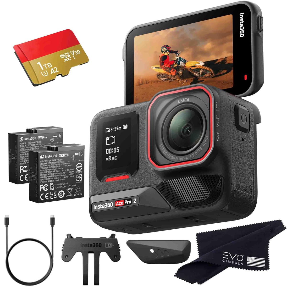 Insta360 Ace Pro 2 - Cámara de acción 8K resistente al agua co-diseñada con Leica, sensor 1/1.3", pantalla flip 2.5" (1TB) CINSBBGA