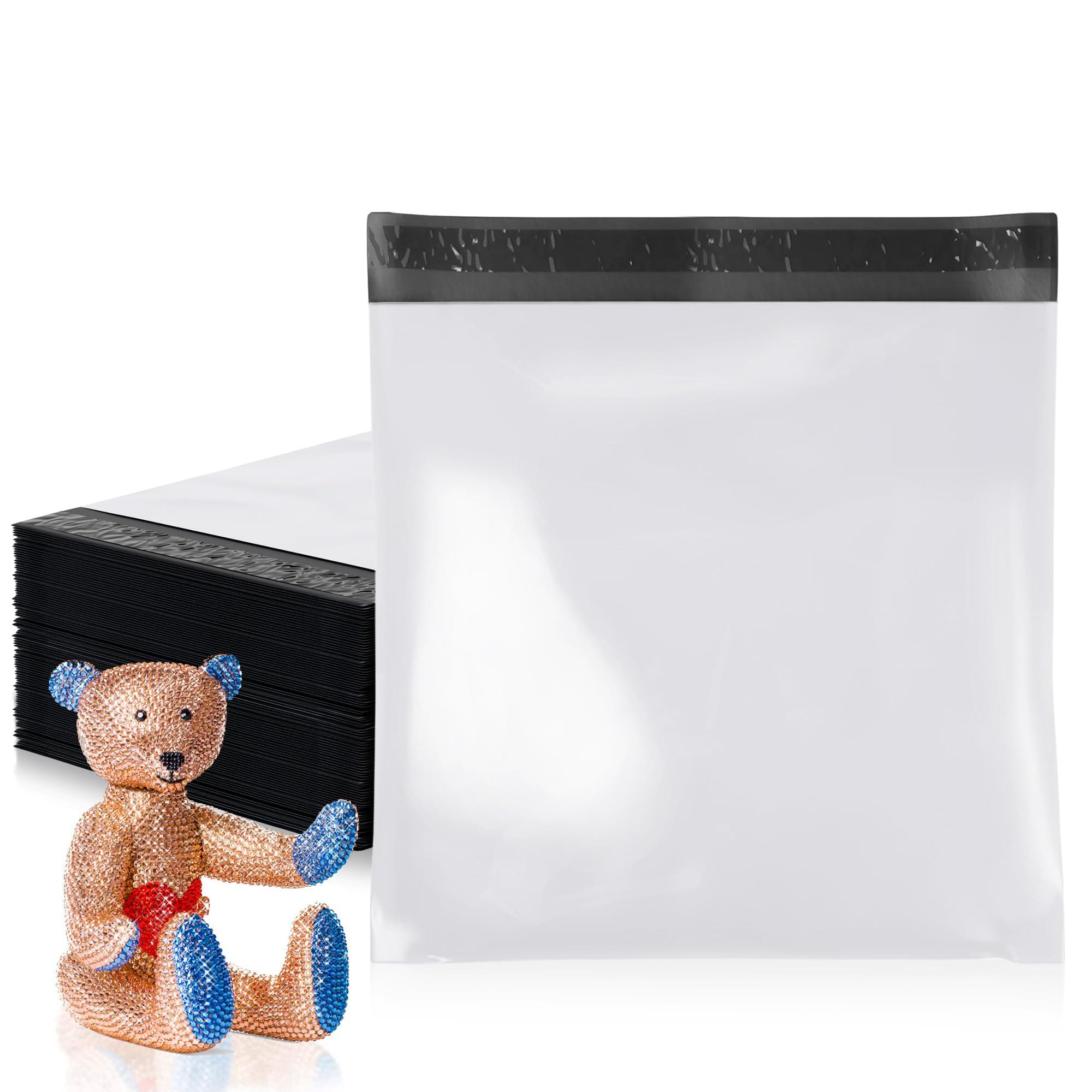 Amiff Poly Mailers 24 x 24 in, Blanco, Pack 1200, Autocierre, 2 Mil BP-WhitePM-24x24