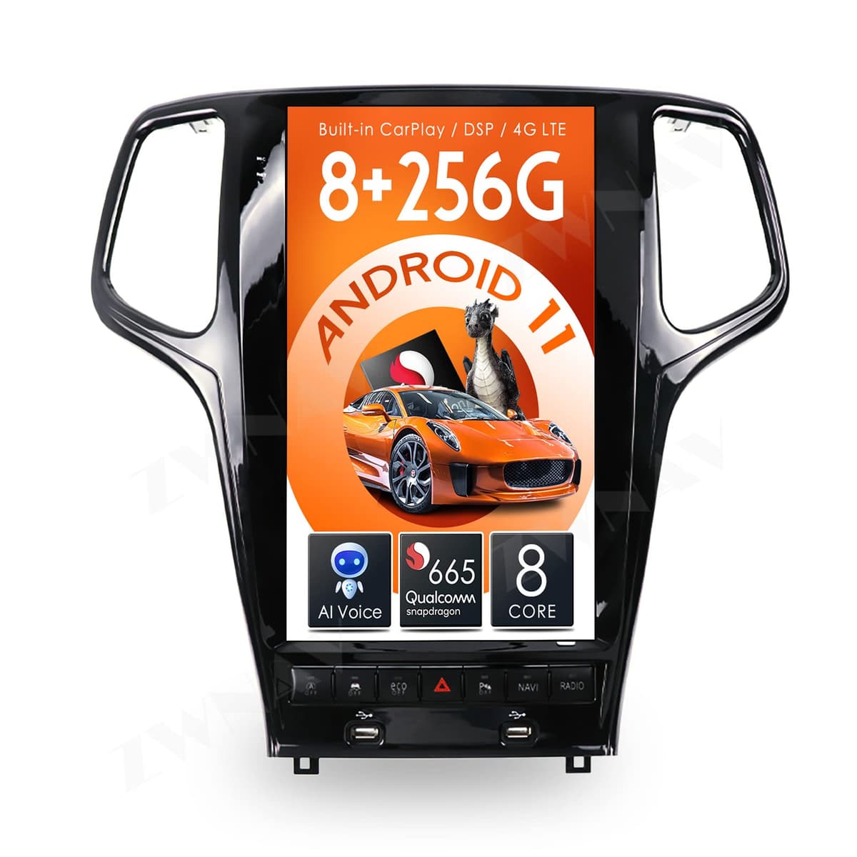 ZWNAV Android 11 Tesla Estéreo para auto para Jeep Grand Cherokee 2014-2020, 256GB ROM, Qualcomm Snapdragon, Pantalla táctil IPS, Navegación GPS, Bluetooth