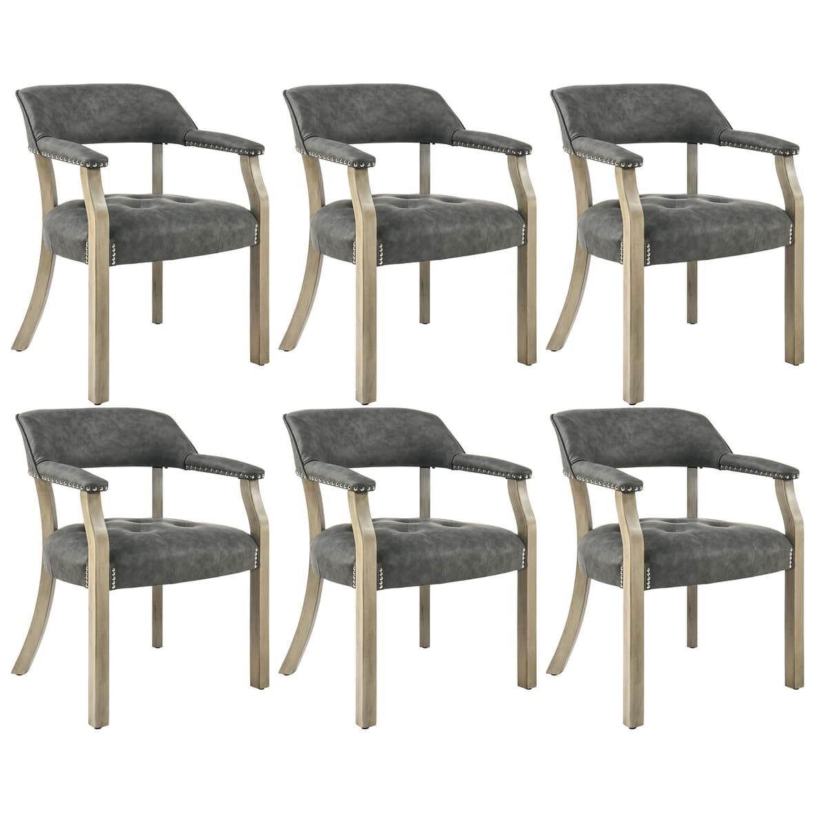 LEEMTORIG Set de 6 Sillas de Comedor en PU Gris Oscuro con Patas Gris Suave LEECY-NX173-DG06