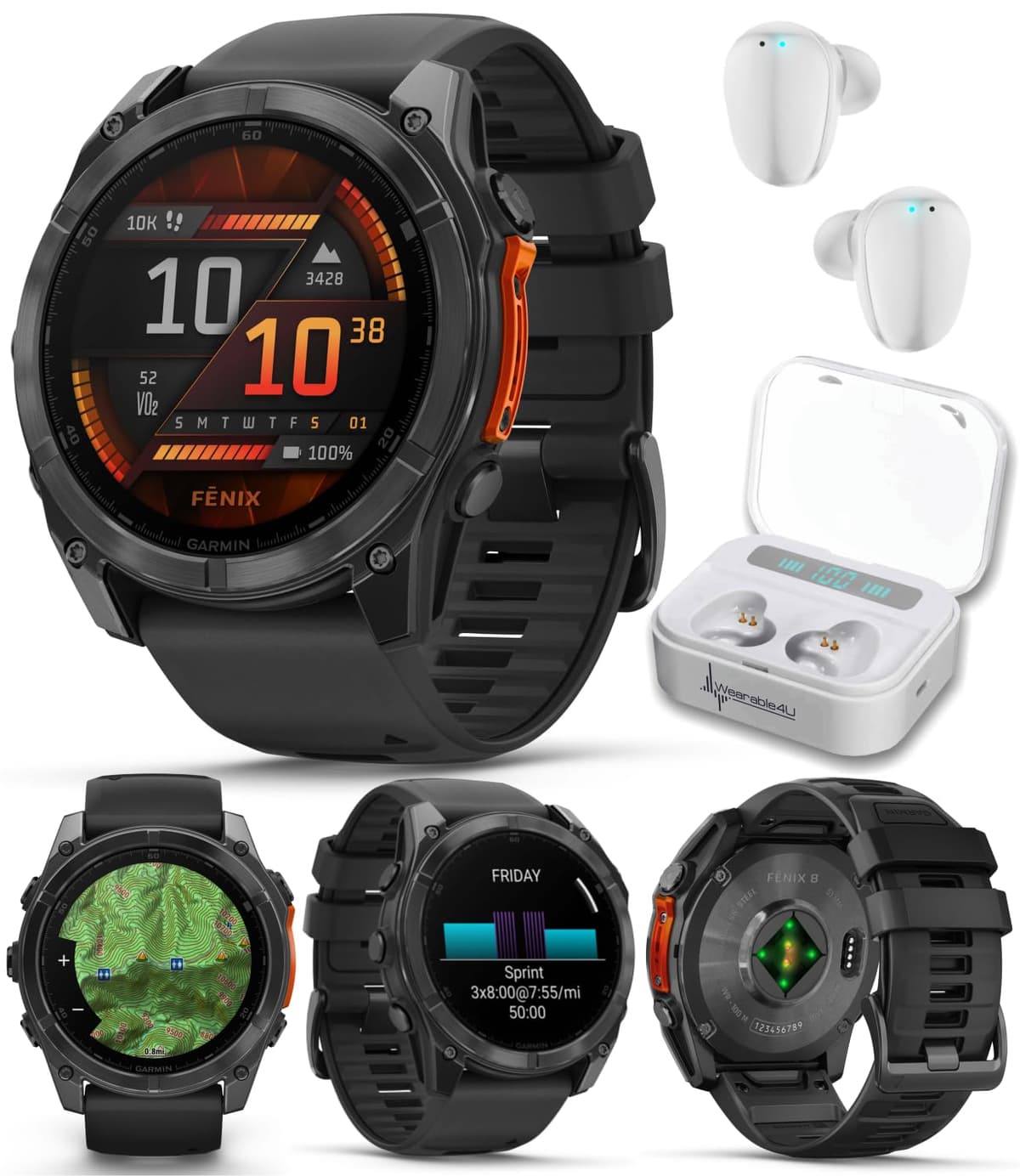 Wearable4U Garmin Fenix 8 51 mm AMOLED Multisport GPS Smartwatch Slate Gray con correa negra y auriculares TWS X7-1
