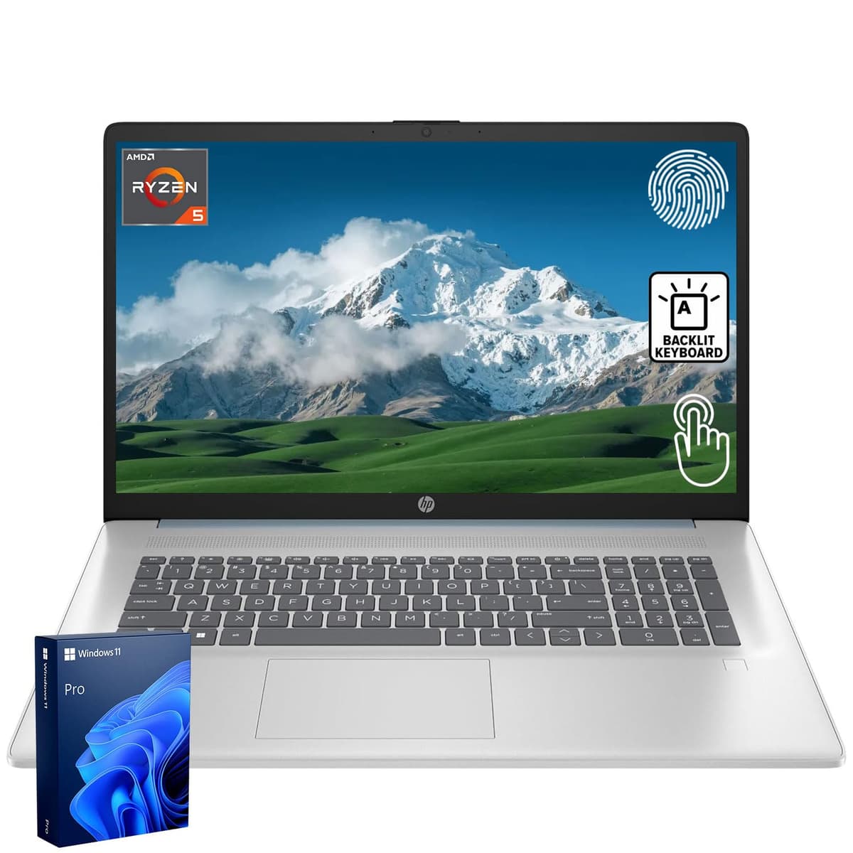 HP 17.3" Laptop para Negocios y Hogar, Pantalla Táctil LED 17.3", AMD Ryzen 5 7430U, 8GB RAM, SSD PCIe 128GB, Teclado Retroiluminado, Lector de Huellas, Webcam, HDMI, Wi-Fi 6, Windows 11 Pro, Azul 17-cp3602nr