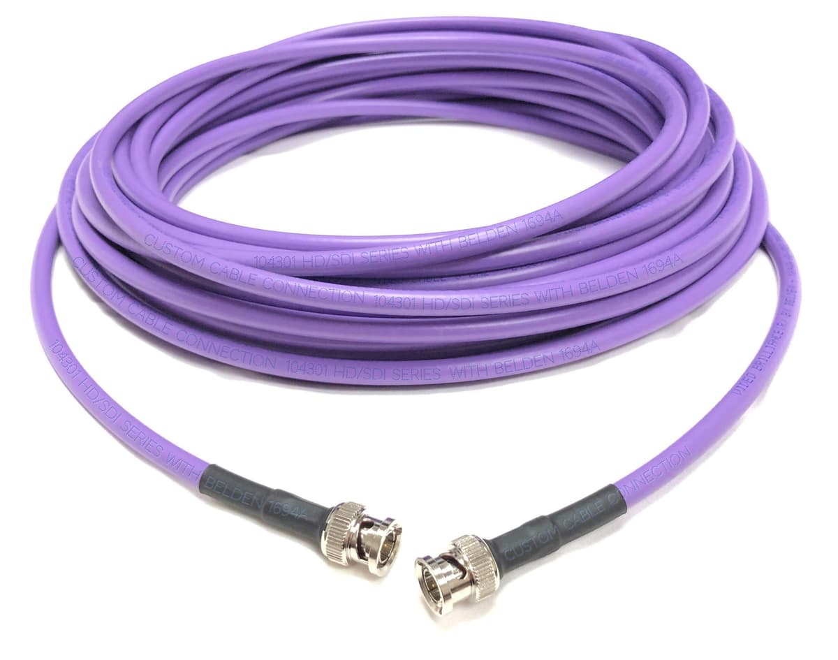 Conexión de Cable Personalizado Cable Belden 1694A 3G HD-SDI RG6 BNC de 500 Pies (75 Ohm) Funda Morada *Debido a la Longitud de Este Cable - solo Admitirá Transmisión de Señal 3G 104301-500PUR