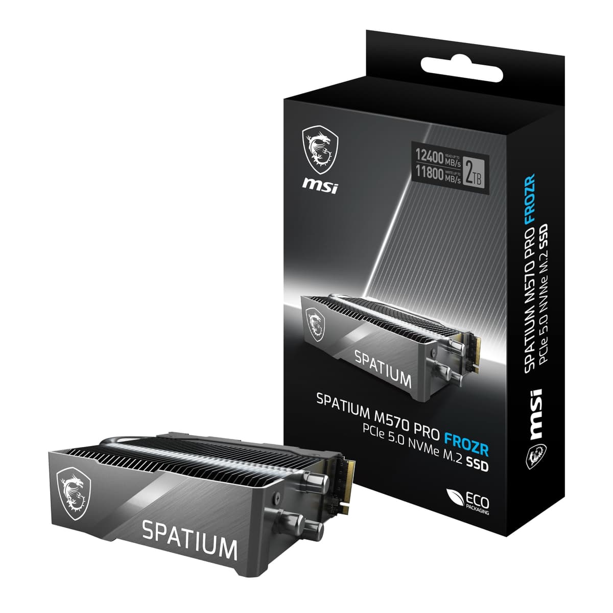 MSI Gaming SPATIUM M570 PRO PCIe 5.0 NVMe M.2 2TB FROZR SSD Interno (PCIe Gen5, NVMe 2.0, M.2 2280, Lectura 12400 MB/s, Escritura 11800 MB/s, 2TB)