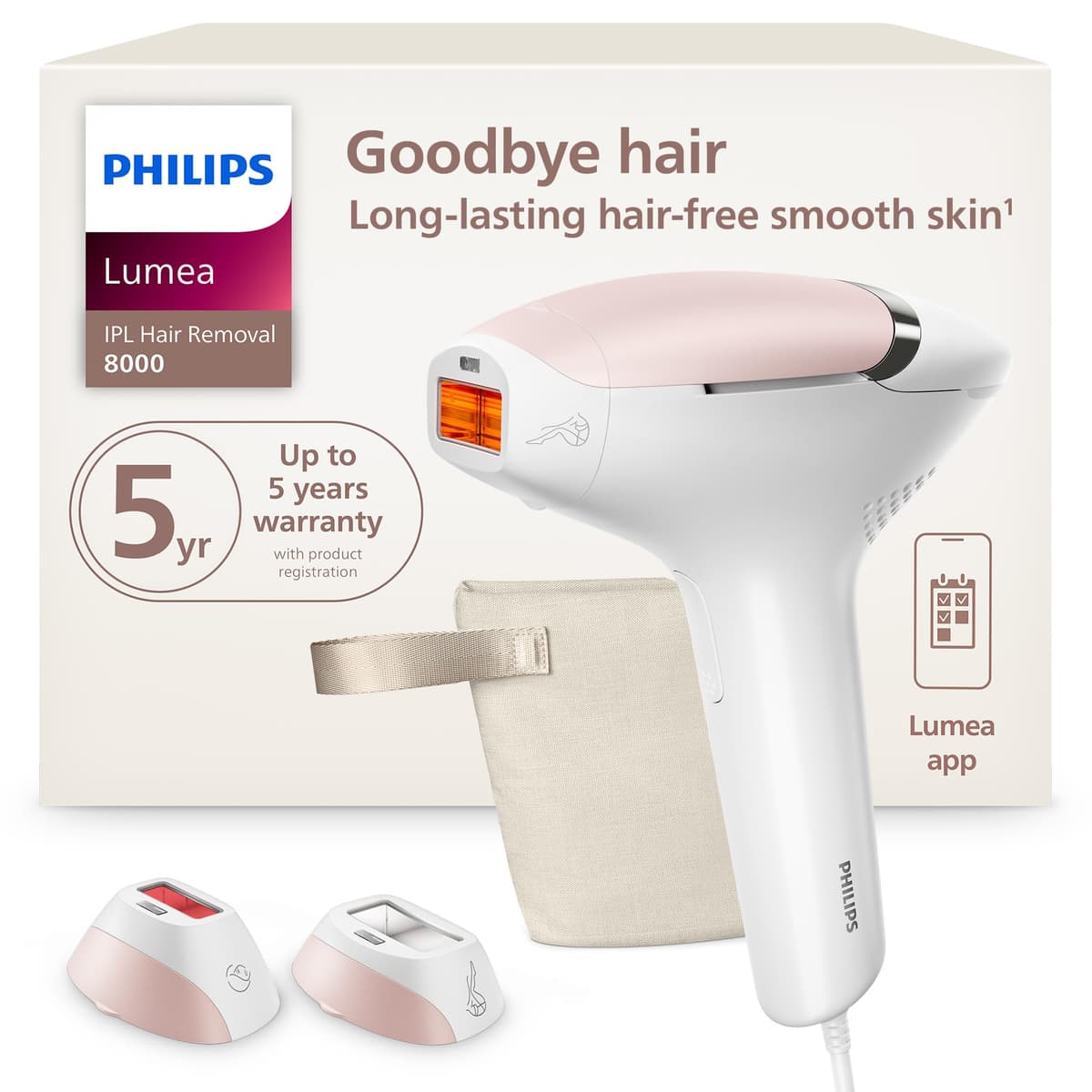 Philips Lumea 8000 Series BRI932/03 IPL para reducción personal del vello, SenseIQ, 2 adaptadores