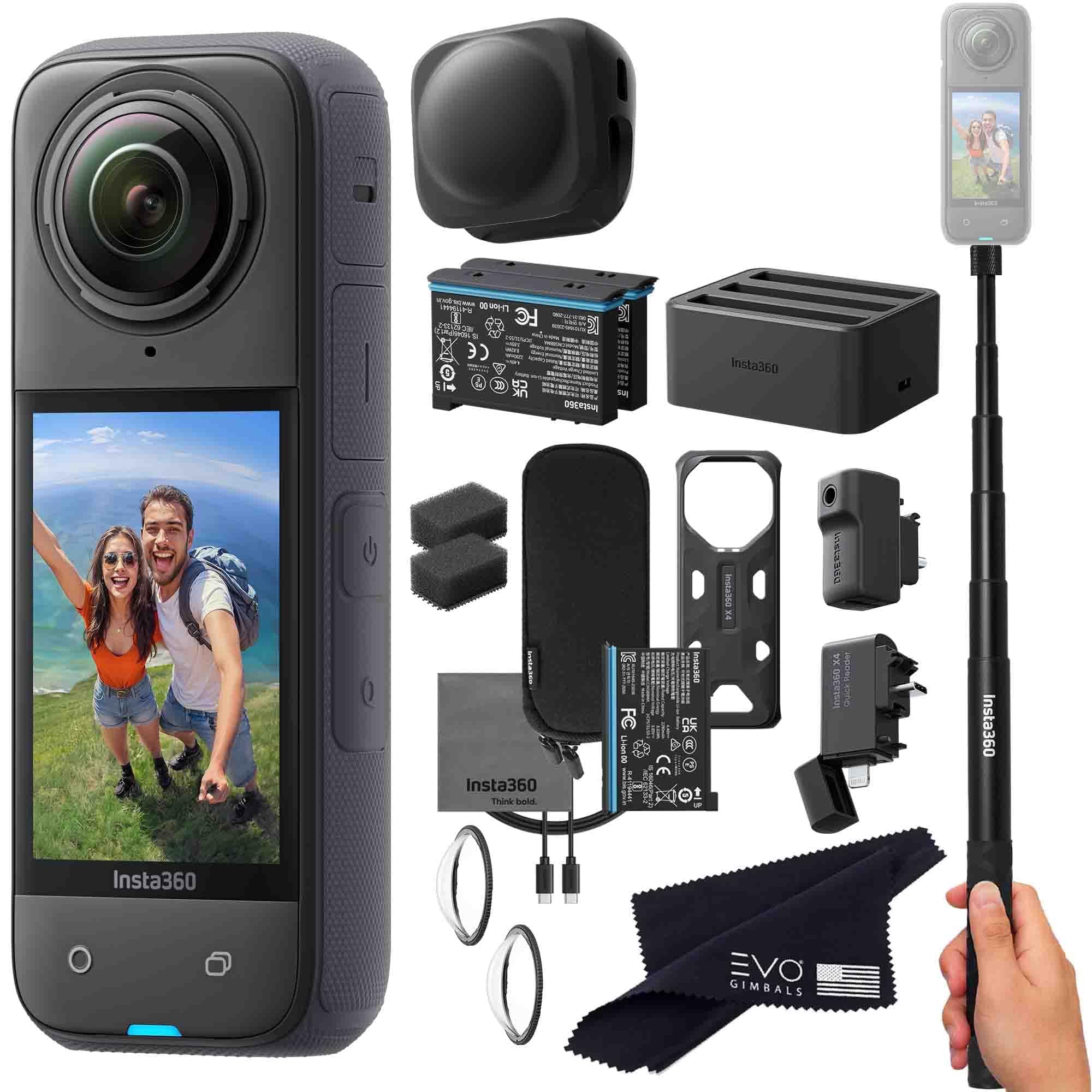 Insta360 X4 Pro Bundle con Selfie Stick, 2 baterías extra y accesorios X4_SELFIE_2BATT_Charger_QR_Mic