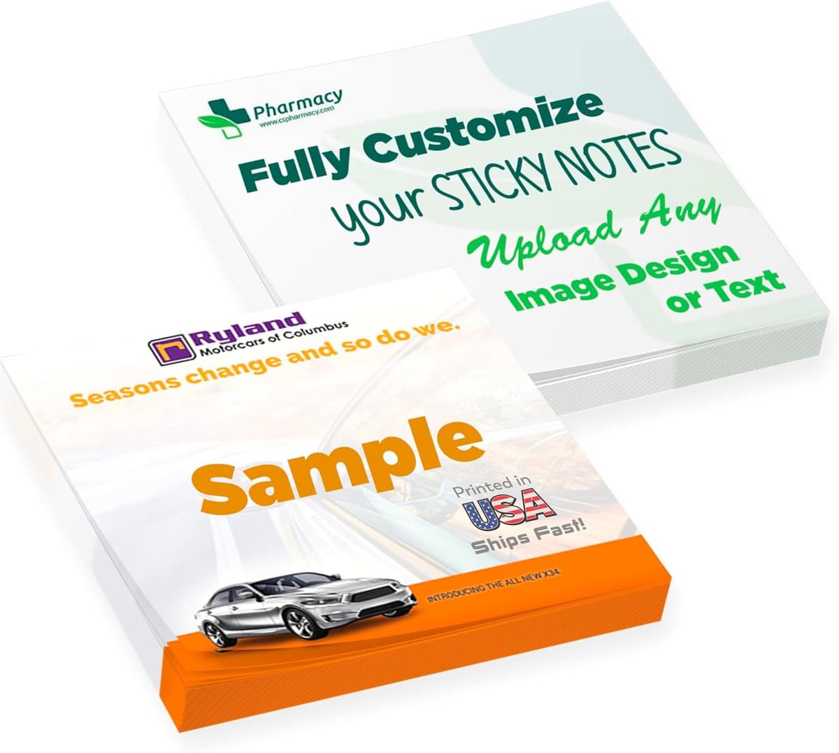 CUSTOMIZE123 Sticky Notes personalizadas 3" x 3" con 25 hojas, 1,000 unidades (personalizables) STICKYNOTES-3x3-25-1000