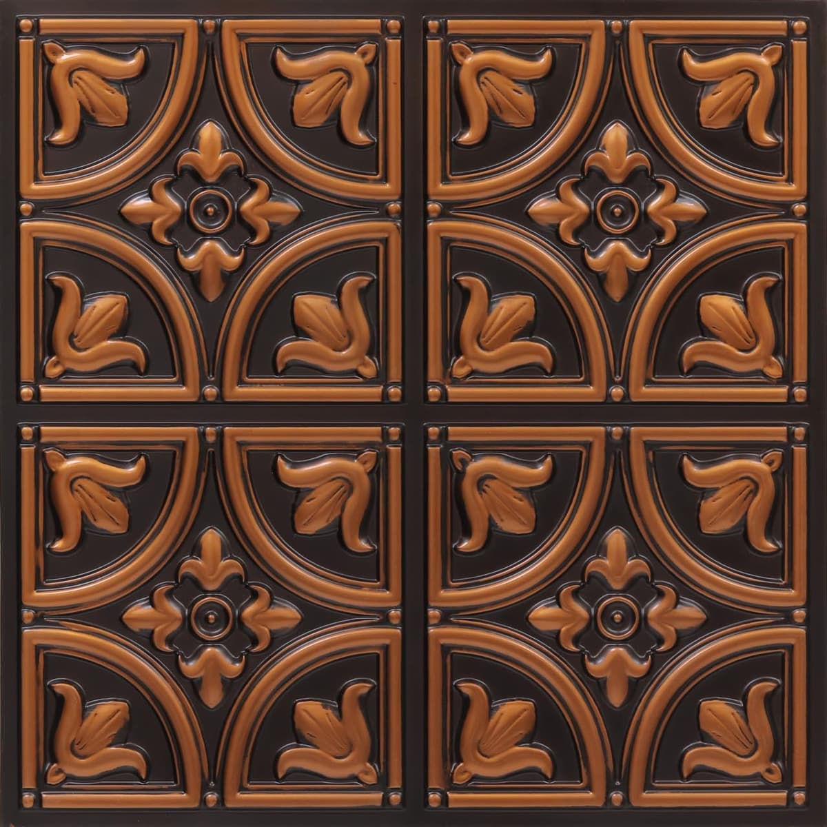 From Plain To Beautiful In Hours 148 Tiny Tulips PVC 24x24 Glue-up Ceiling Tile Pack de 50, Antique Copper 148ac-24x24-50