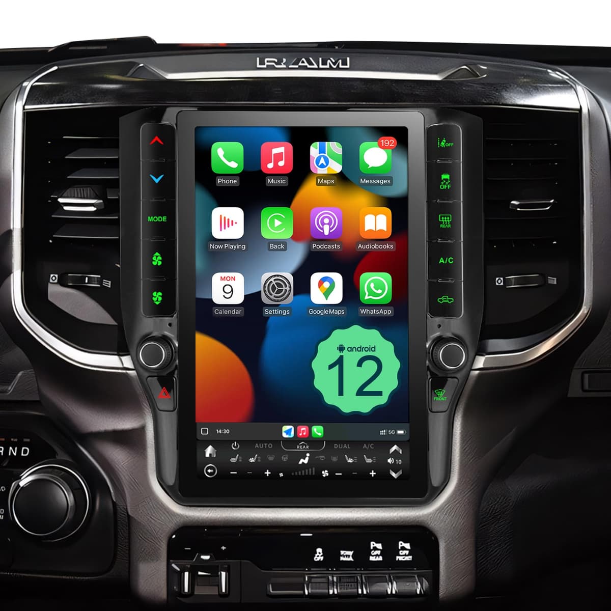 CRUIOLUT 8 Núcleos 4+64G Radio Actualizada, Radio para Camioneta Dodge Ram 1500 2500 3500 2019-2024, Pantalla Táctil Vertical de 12 pulgadas Soporta CarPlay Inalámbrico Android Auto GPS Bluetooth FM SWC