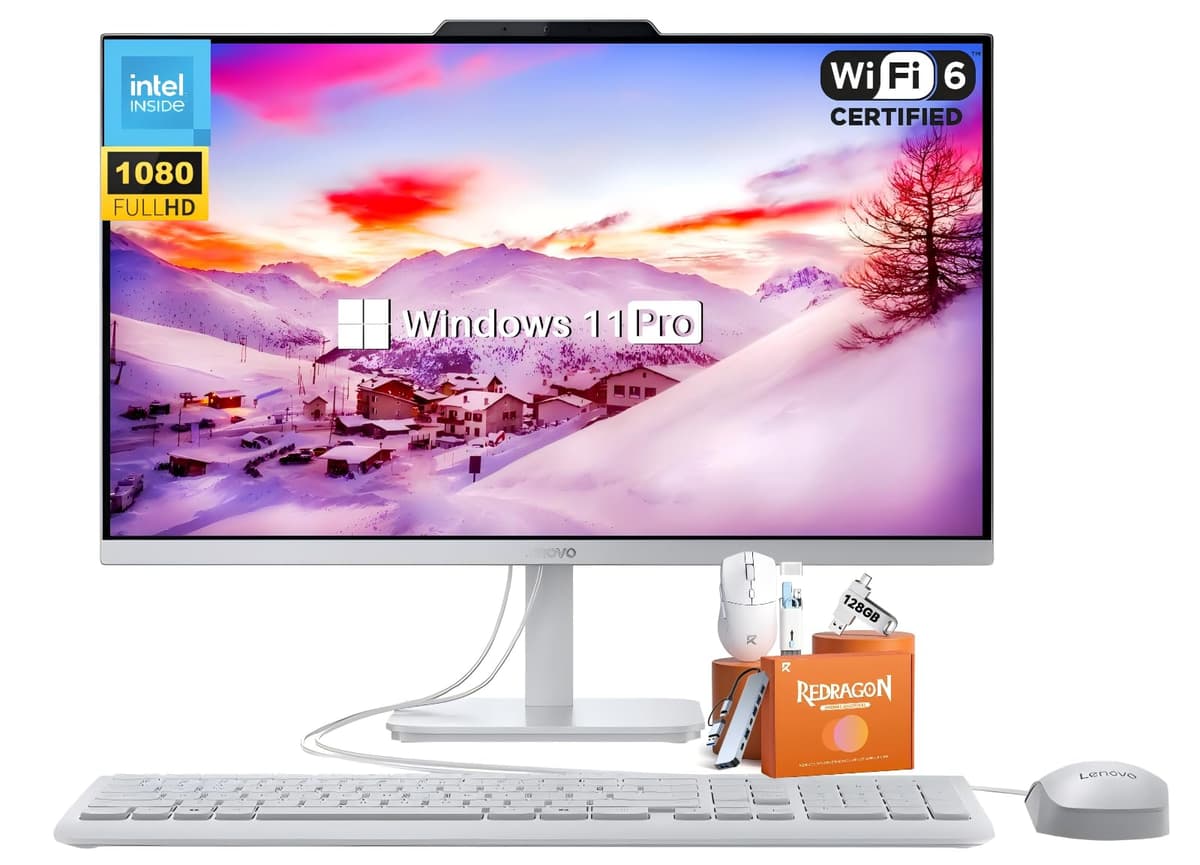 Lenovo A100 All-in-One PC de Escritorio, Pantalla IPS Full HD 23.8" (1920x1080), Intel N100, 16 GB RAM, 512 GB SSD, Windows 11 Pro, Gráficos Integrados, Wi-Fi 6, Bluetooth, HDMI-Out, Uso Empresarial y Doméstico F0J6003EUS