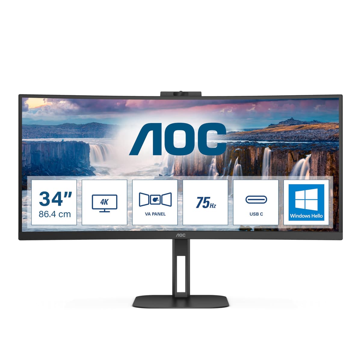 AOC CU34V5CW 34" Curvo WQHD 3440x1440 100Hz VA con USB-C y altavoces CU34V5CW/BK