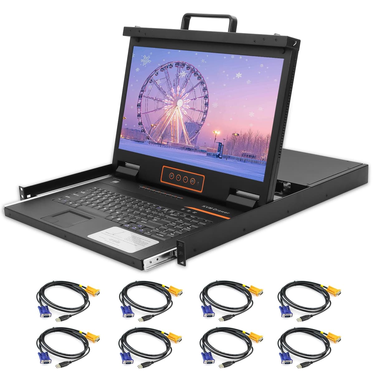 Kinan XW1808 8-Port VGA 1U Rack Mount KVM Console 18.5" Full HD