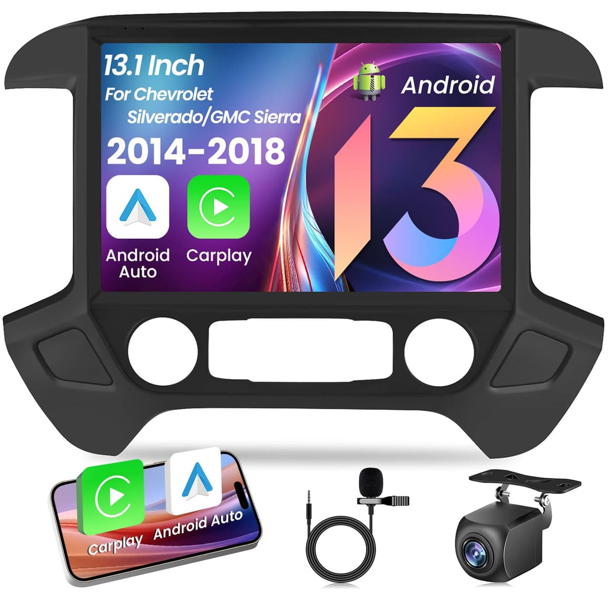 Fortdows Pantalla 2K (4+64G) Unidad principal de reemplazo de 13.1 pulgadas Radio estéreo para Chevy Silverado/GMC Sierra 2014-2018: con CarPlay/Android Auto - WiFi 5G (RDS Sonido de alta fidelidad y compatible con actualización al sistema Bose) Fortdows-XXX123