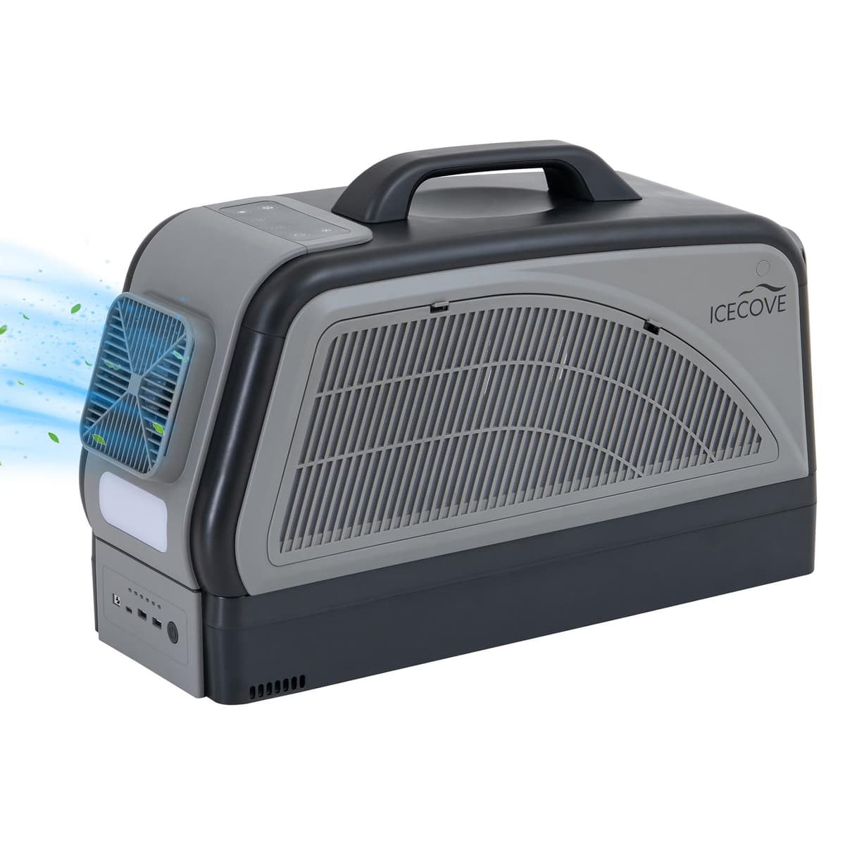IceCove Aire Acondicionado Portátil 2500BTU con Batería Adicional, 250W, 25.5VDC, 2 Velocidades de Ventilador, 3 Modos de Luz, Gris N101900101