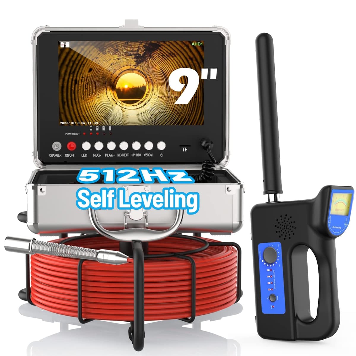Anysun Cámara de inspección de cañerías con localizador 512Hz, monitor 9 pulgadas IPS y cable de 100 ft F958