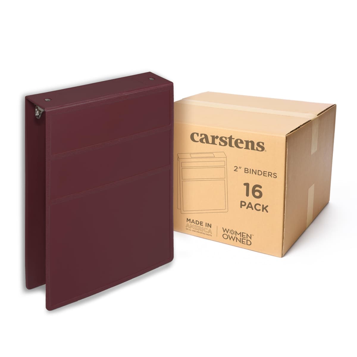 Carstens 2" Heavy Duty 3-Ring Binder Top Opening, Wine, 2-inch, Waterproof, Sin Bolsillos, 300 hojas (2873-3R) 2873-3RCS