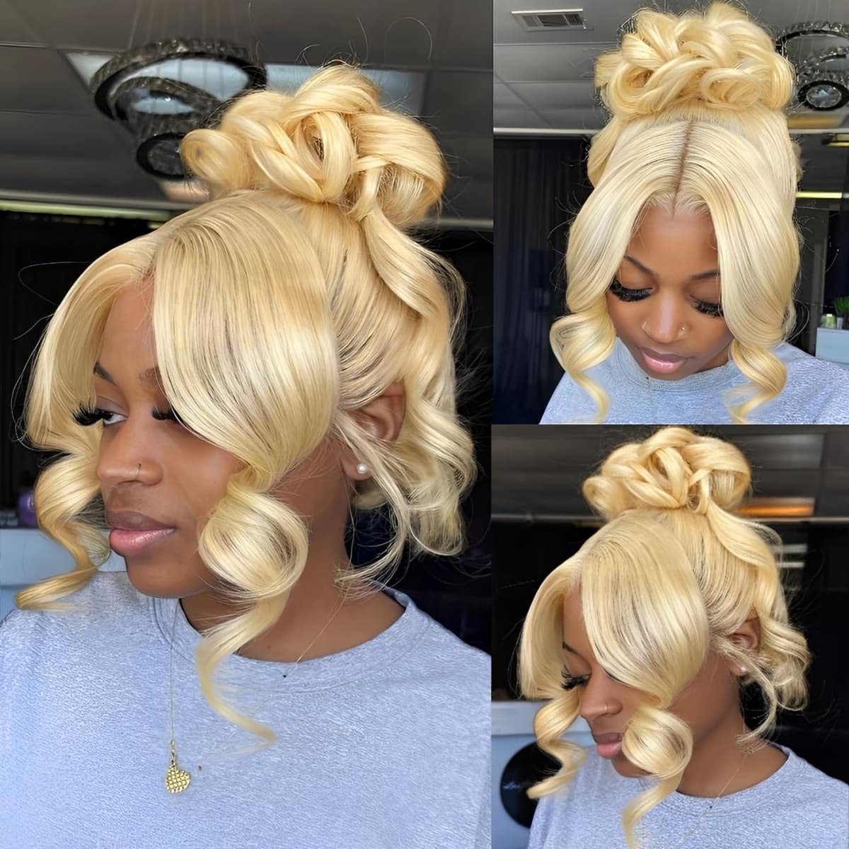 wigcool Peluca de Cabello Humano 360 Lace Front Body Wave con Tira Oculta 613, Sin Pegamento, Pre-despuntada y Pre-clarificada, Densidad 180%, Rubia, 34 pulgadas, Con Cordón, HD Full Lace