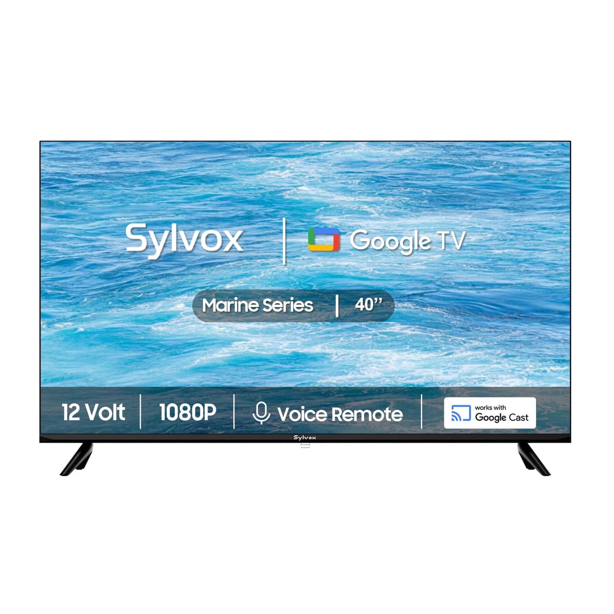 SYLVOX TV 12 Voltios, Smart TV 40" 1080P con Google OS, Control Remoto por Voz, Screencast, ATSC NTSC, WiFi, Bluetooth, HDMI, USB, Alimentación AC/DC, TV 12V para RV, Camper, Barco o Hogar Costero (Serie Marina) MT40G3KHCA