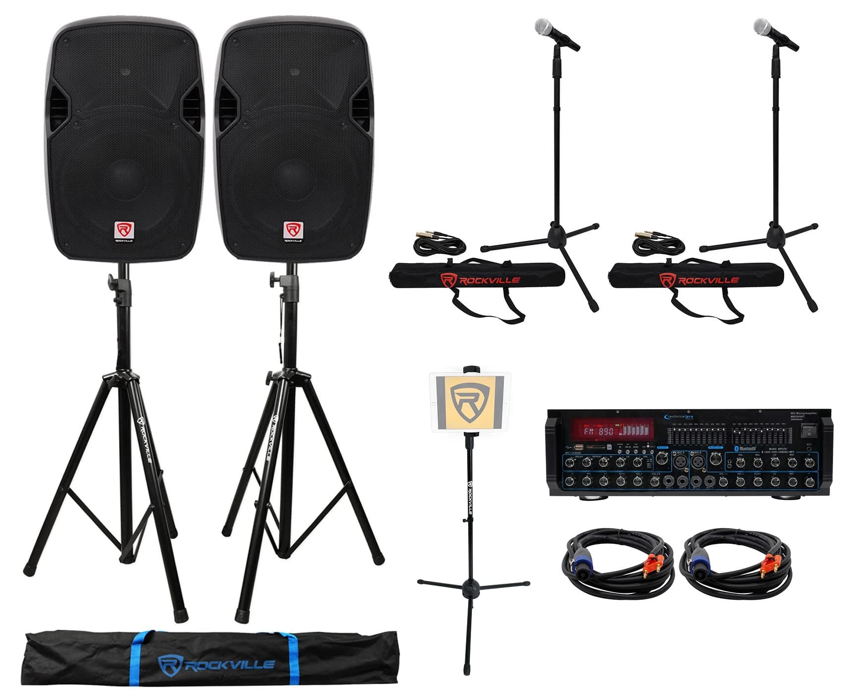 Rockville + Technical Pro Sistema Karaoke YouTube con Mezcladora Bluetooth (2) SPGN124+MM2000BT KAR