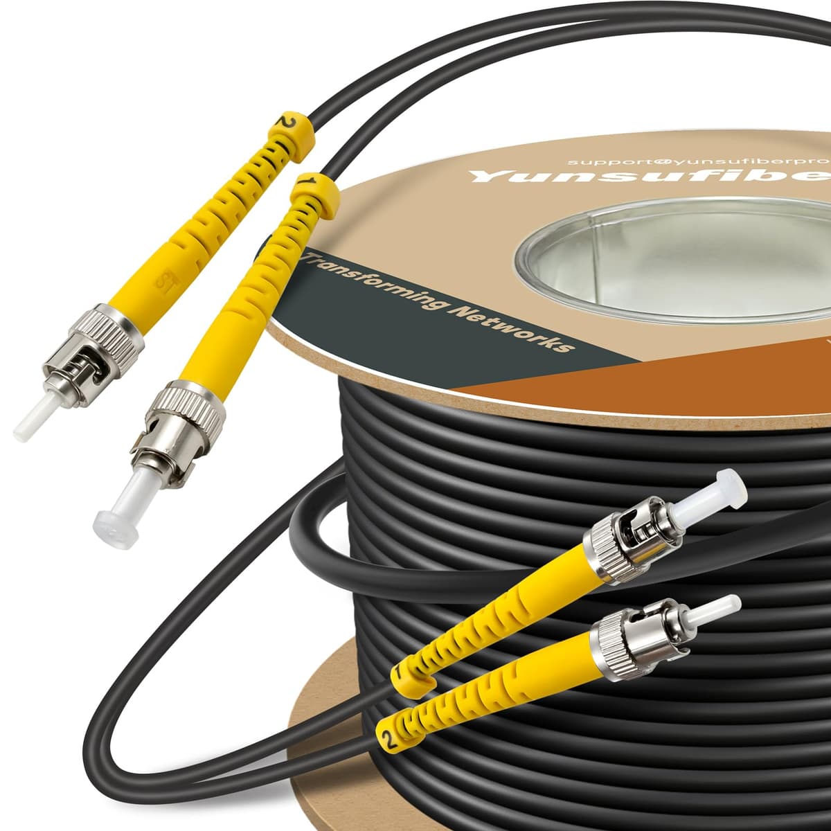 Yunsufiberpro Cable de Fibra Óptica Monomodo 9/125 µm Armado 1300 ft / 400 m OD 5 mm ST a ST, Cordón de Parche ST-ST Duplex, Negro yst-os2-st-st-400m
