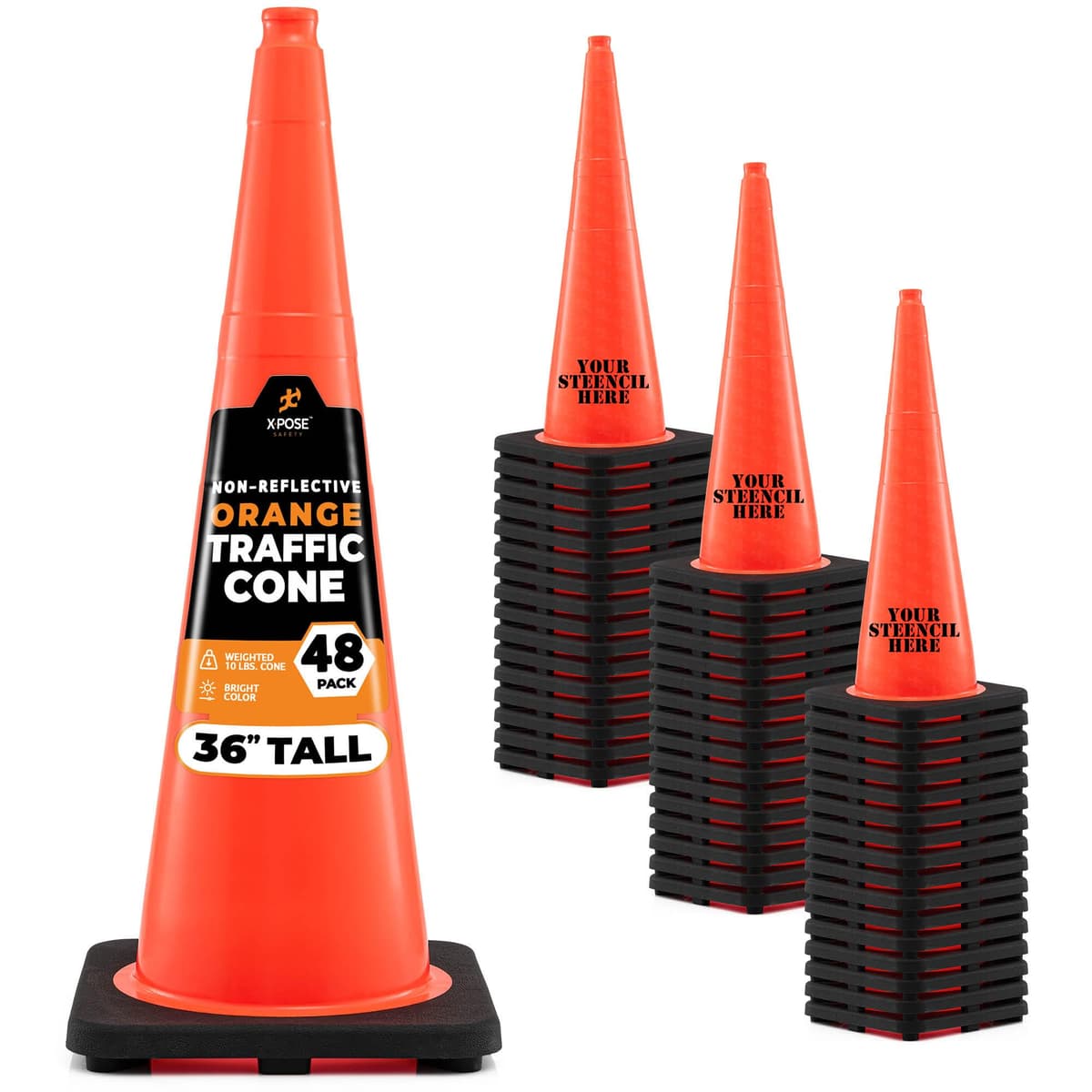Xpose Safety Conos de Tráfico Naranja 36" - Paquete de 48 OTC36-48-X