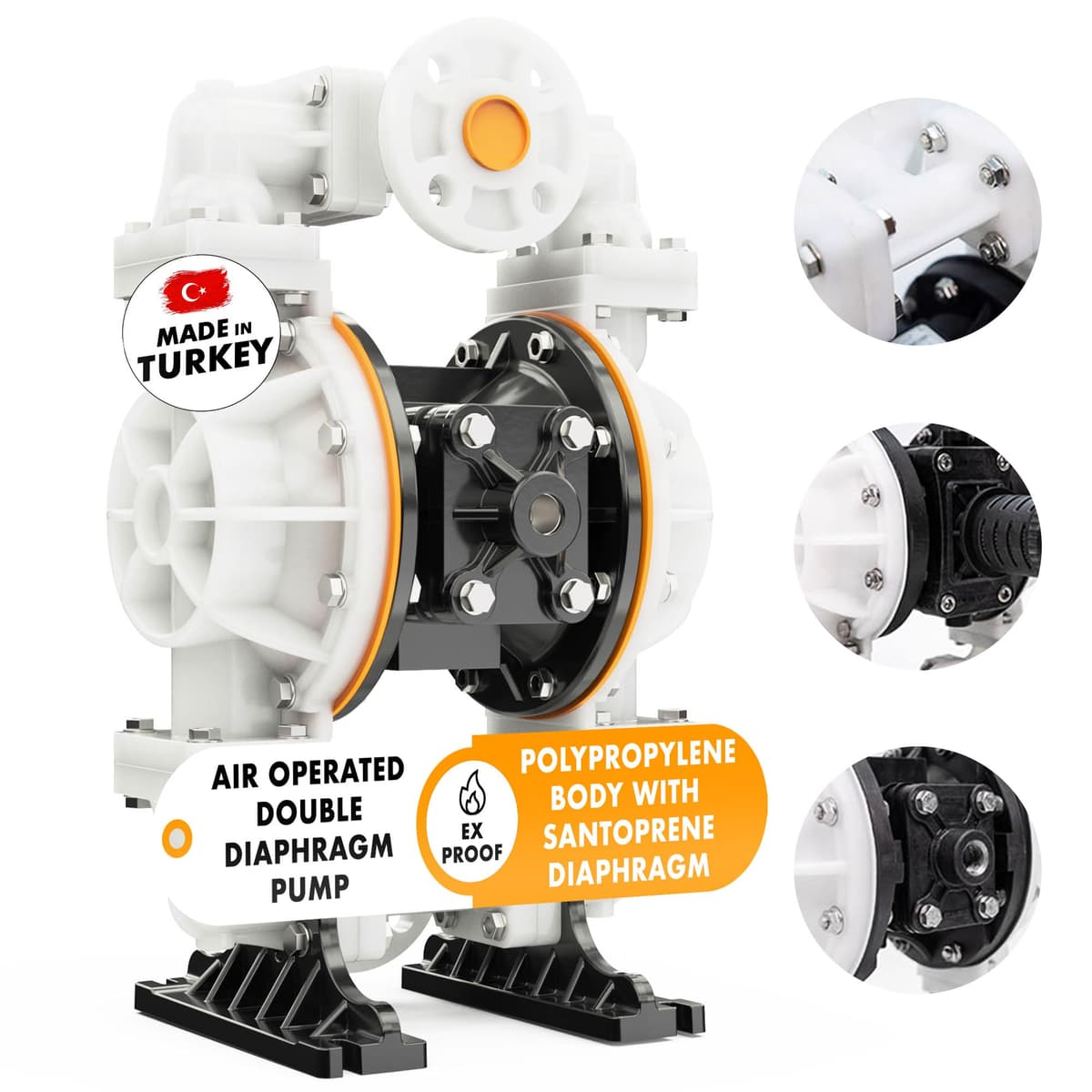 Vestapomp VP10-PP-S Bomba AODD para transferencia química - Descarga 1" Polipropileno + Santoprene, 40 GPM