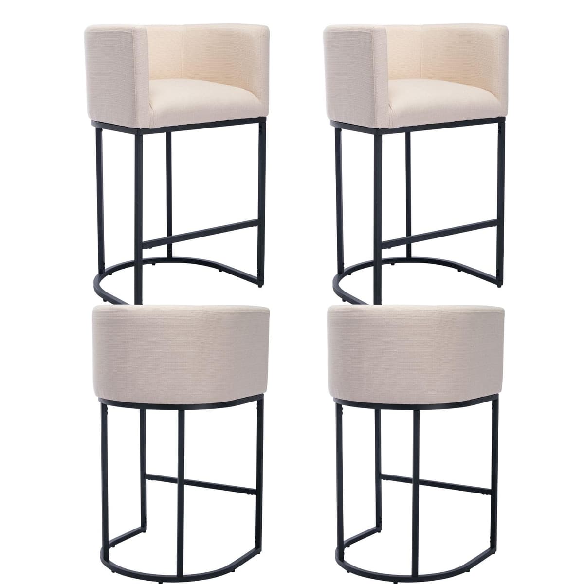 DAYALANE Set de 4 taburetes de bar tapizados en lino - 32" estilo moderno con brazos y estructura negra
