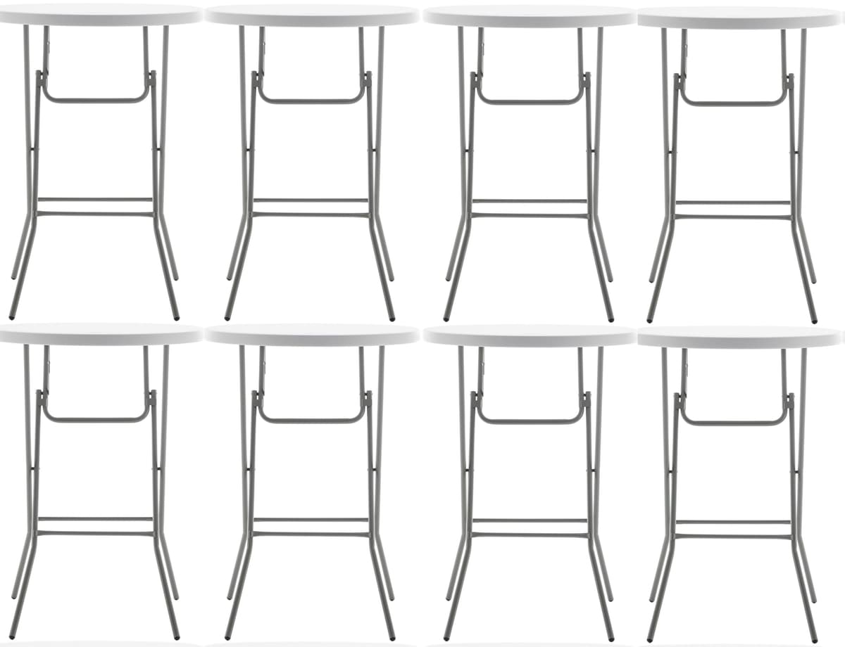 BTEXPERT Blanco Mesa Redonda de 32" Altura de Barra 43" Superficie de Granito Plegable Comercial Portátil Banquete Cartón Plástico Café Comedor para Boda Fiesta Evento Cafetería Hogar Cocina Interior Exterior Juego de 8 AM5234-8