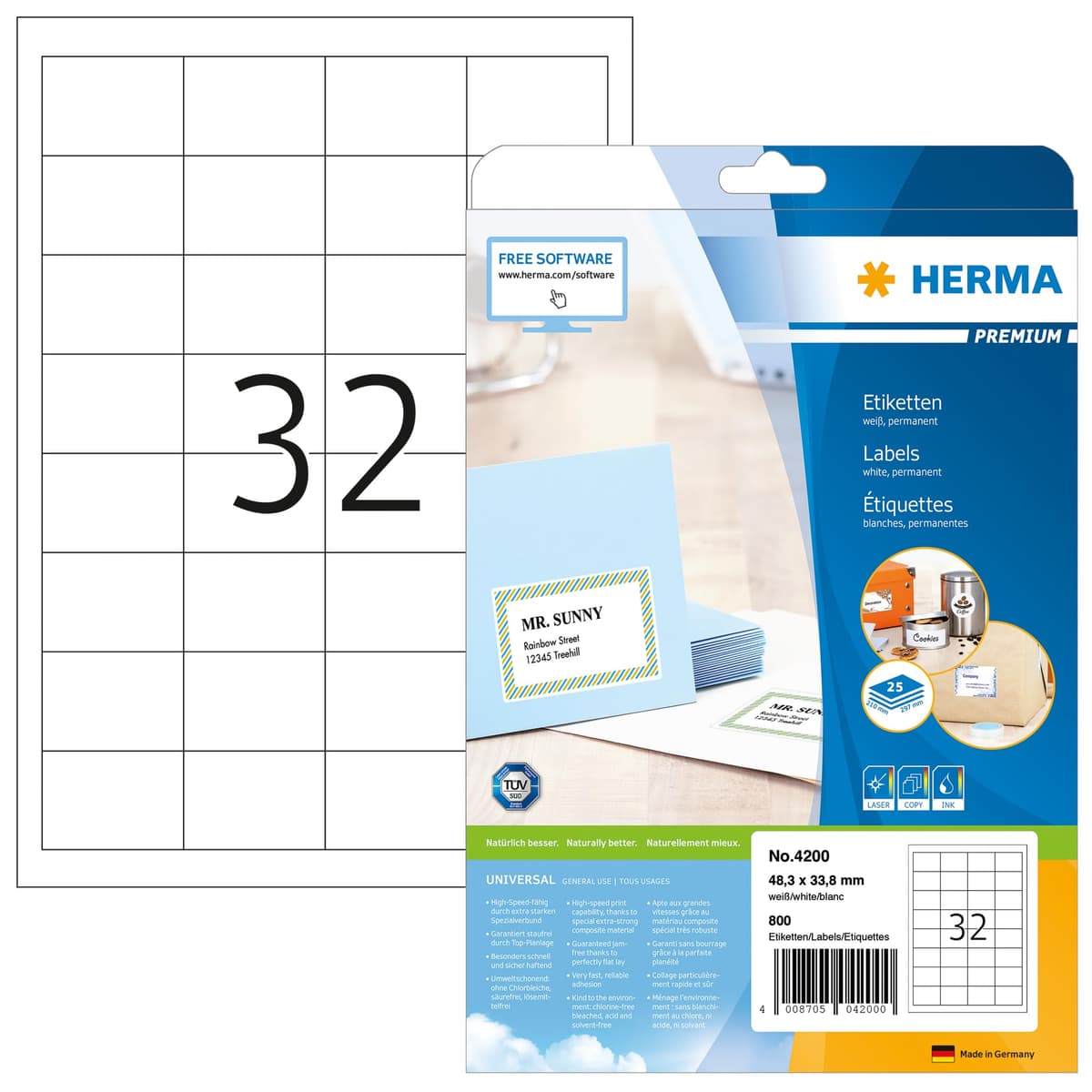 Herma 4200 Etiquetas universales A4 48.3 x 33.8 mm, 25,600 unidades