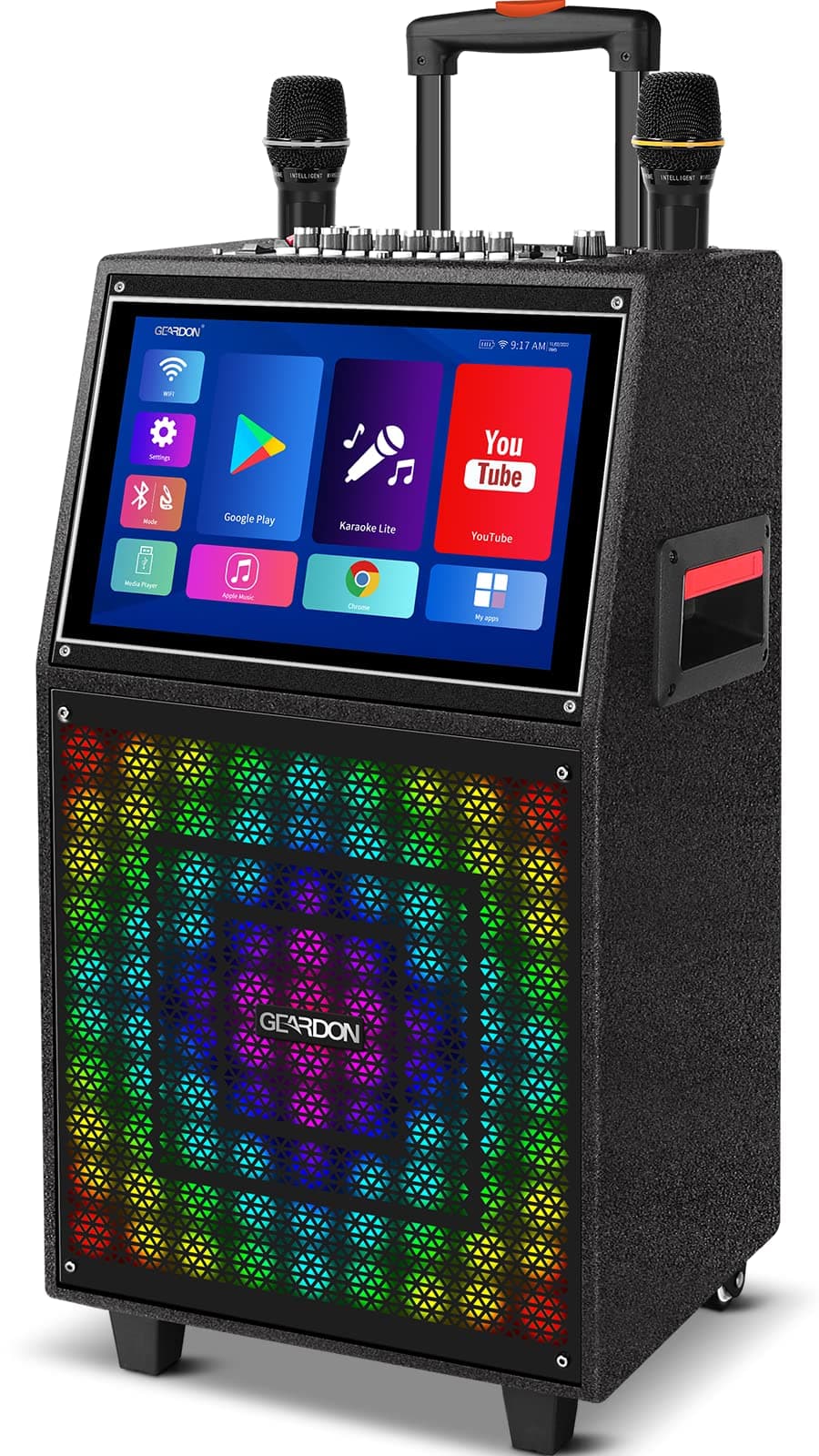 GEARDON Karaoke Machine con pantalla para letras, tableta 15", 2 micrófonos UHF recargables GD-SG01