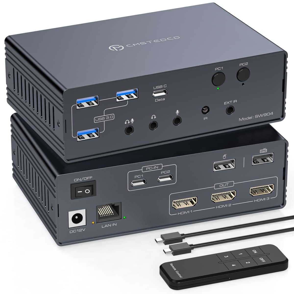 CMSTEDCD KVM Dock Thunderbolt 4 para 2 Computadoras y 3 Monitores Triple 4K@60Hz con Audio y Ethernet SW904-Light Grey