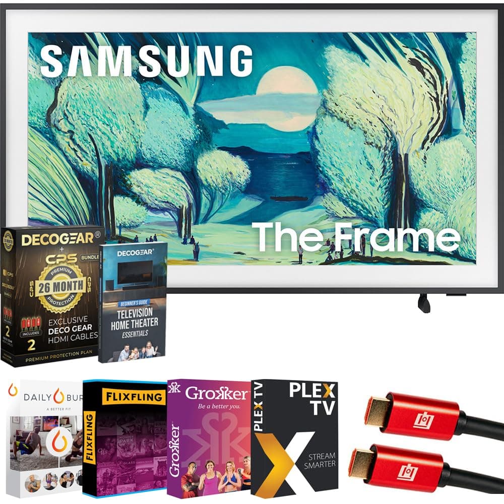 Samsung 43" The Frame LS03FA QLED 4K TV 2025 Modo Arte, Vision AI | Exclusivo CPS Protección por 26 Meses, 2 Cables HDMI, Estrenos de Películas en Streaming y Guía Completa de Inicio para Cine en Casa con Accesorios de Decoración E1SAMQN43LS03FA