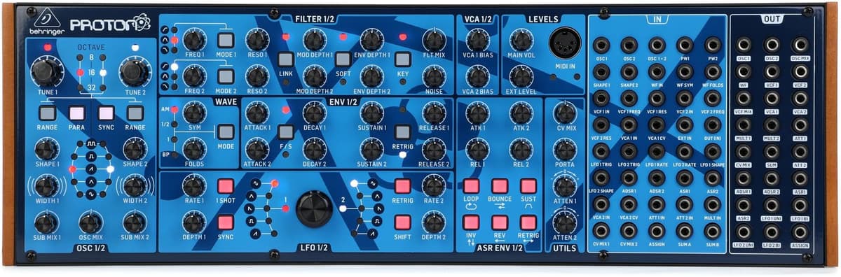 Behringer PROTON Sintetizador analógico parafónico semimodular con 2 VCO, 2 VCF multimodo y 2 VCA, 4 envolventes y wave folder en formato Eurorack 0718-AAO