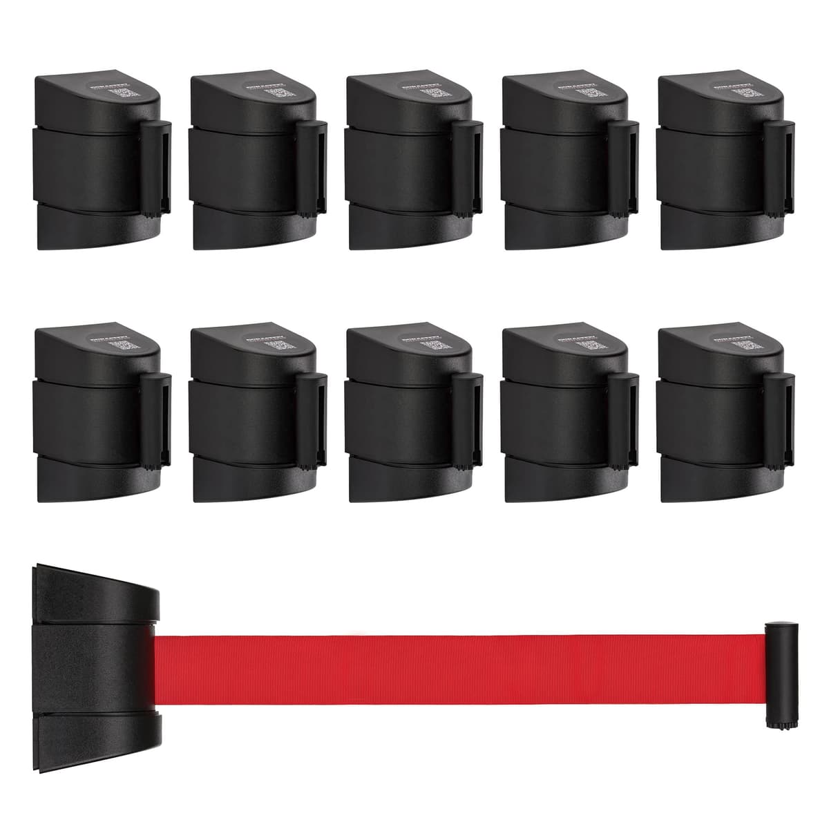 DuraSteel Barrera Retráctil Montaje en Pared 6.5 ft Cinta Roja en Carcasa Negra Guardian 2.0 (Paquete de 10) RBF-H-R-10PCS