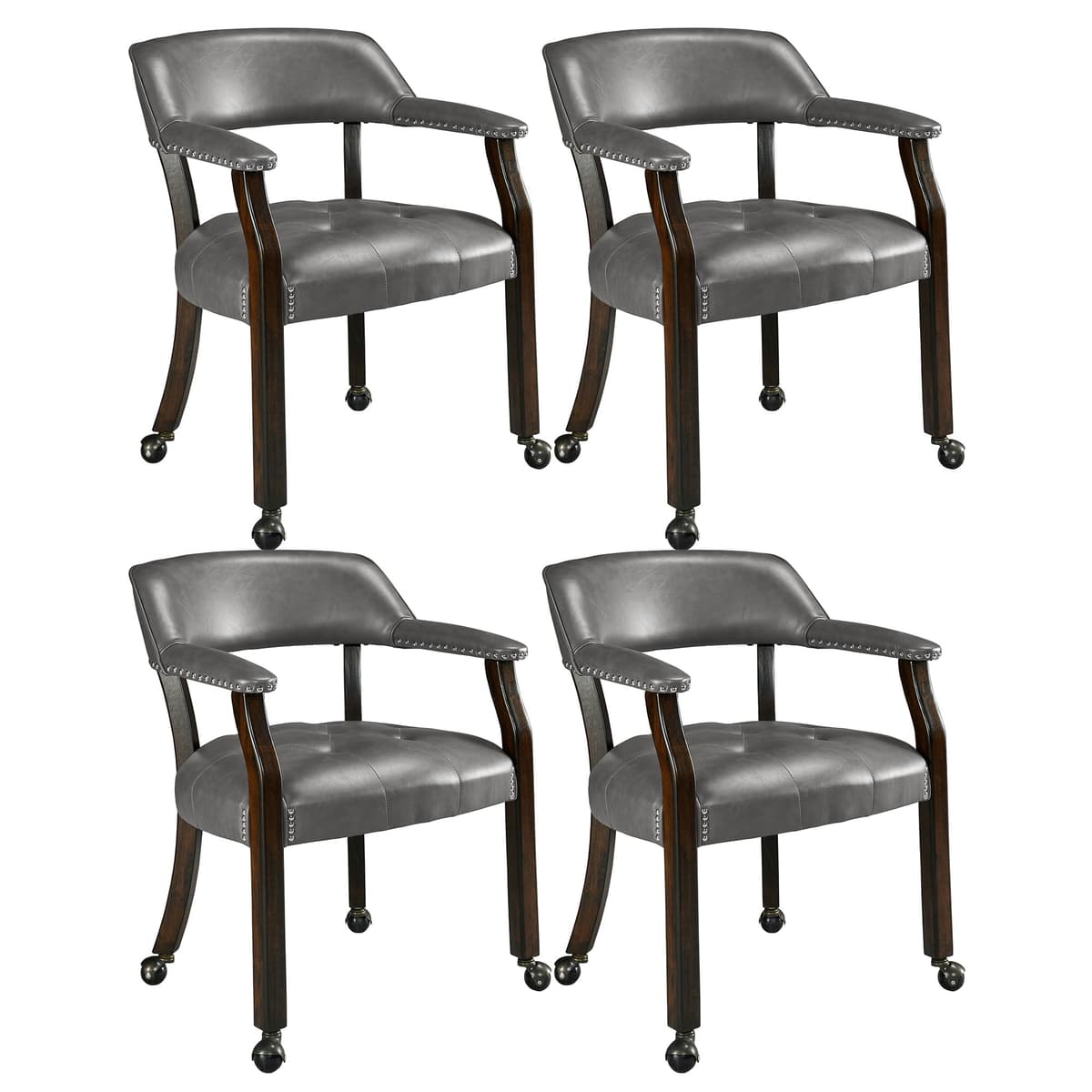 LEEMTORIG Set de 4 sillas de comedor grandes con ruedas y apoyabrazos, XXY-1910-DG LEEXXY-1910-DG04