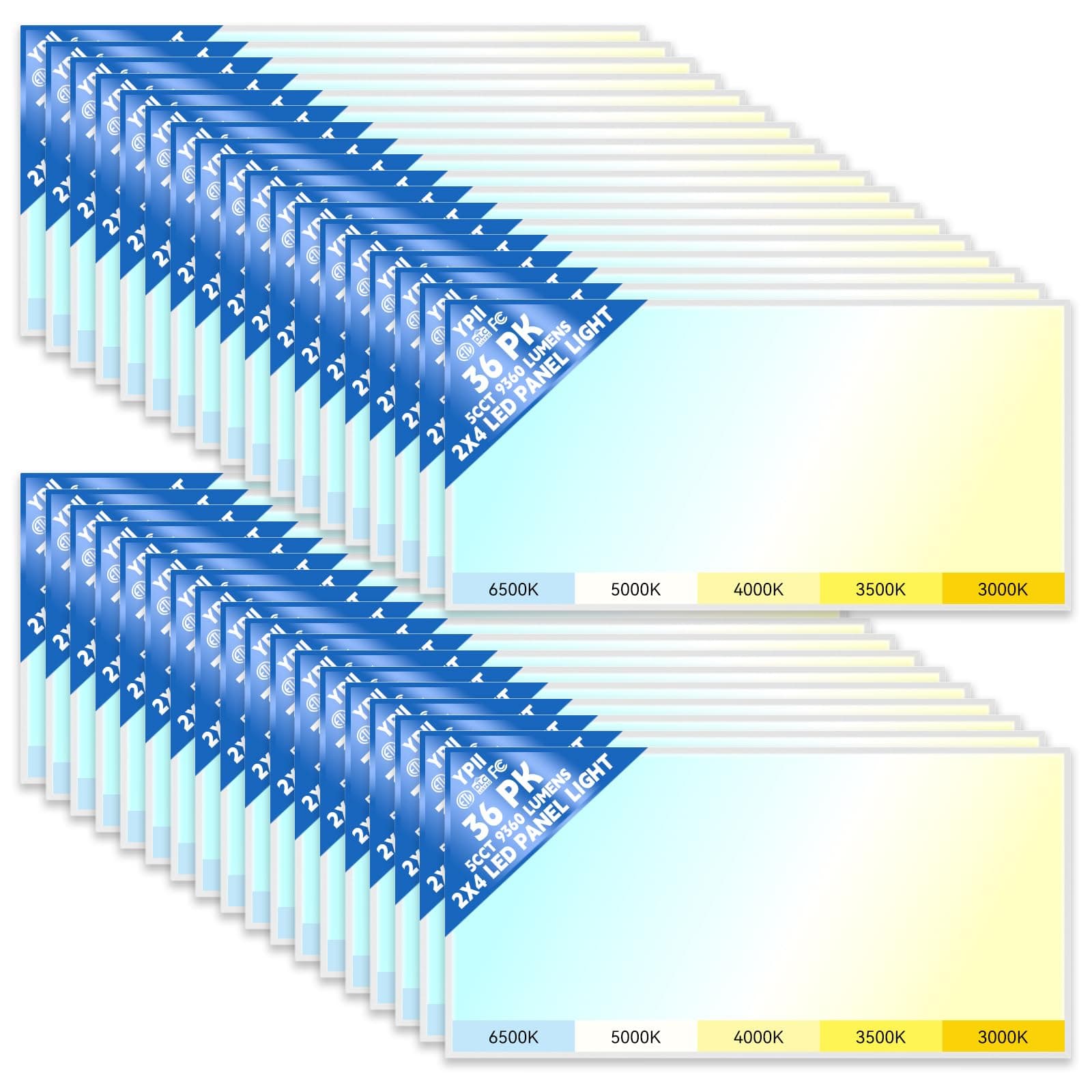 YPII Panel LED 2x4 36 Pack - 5 CCT Ajustable y 5 Potencias Seleccionables BPL5-24-72W-L-H
