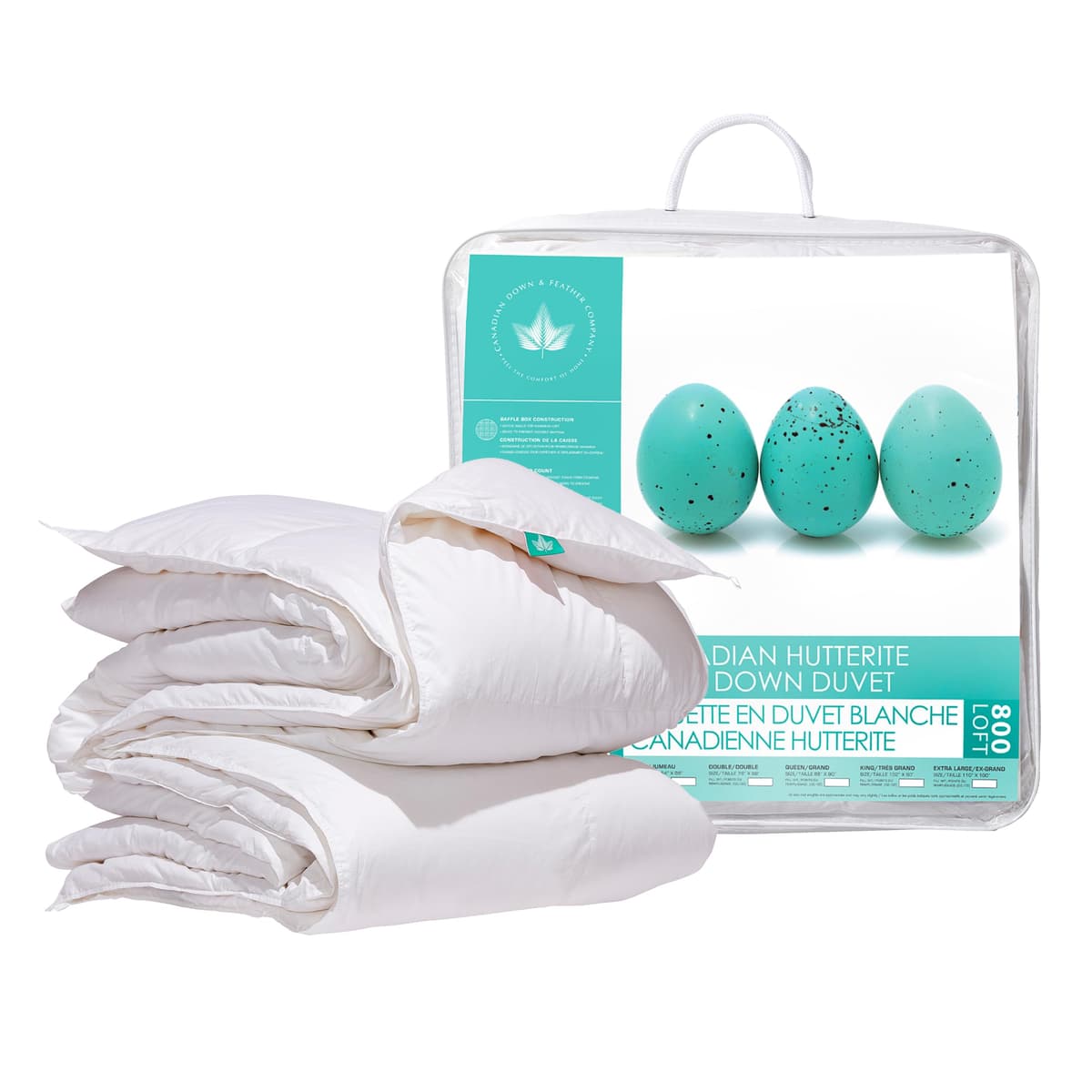 Duvet Regular Weight 800 Loft Canadian Hutterite White Down XL King 500 TC 100% Cotton - Canadian Down & Feather Co. 73129